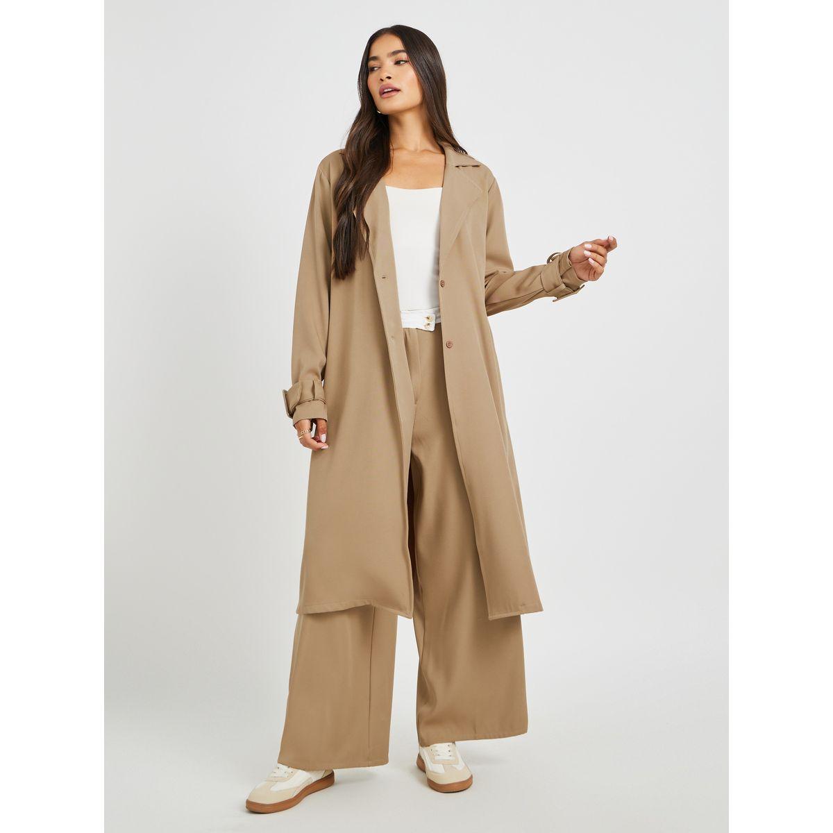 كيمونو ترنش بطول الركبة مع حزام-women-clothing-shirtsandblouses-shirts-image-1