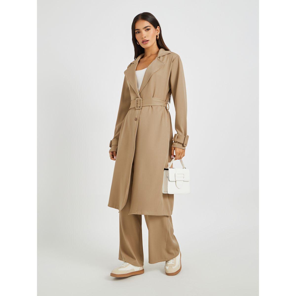 كيمونو ترنش بطول الركبة مع حزام-women-clothing-shirtsandblouses-shirts-image-2