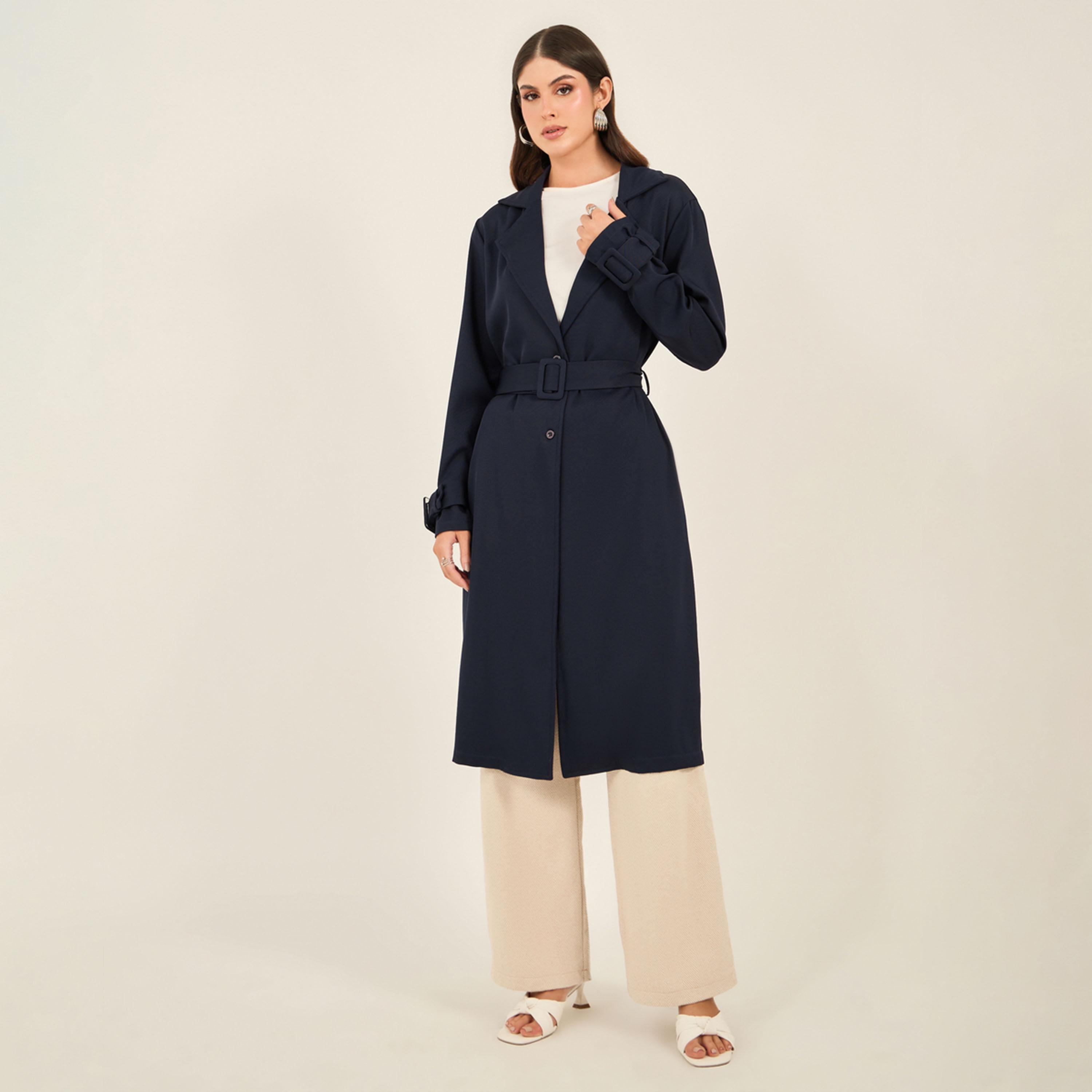 ستايلي - كيمونو ترنش بطول الركبة بقصة عادية مع حزام 110 سم-women-clothing-shirtsandblouses-shirts-image-1