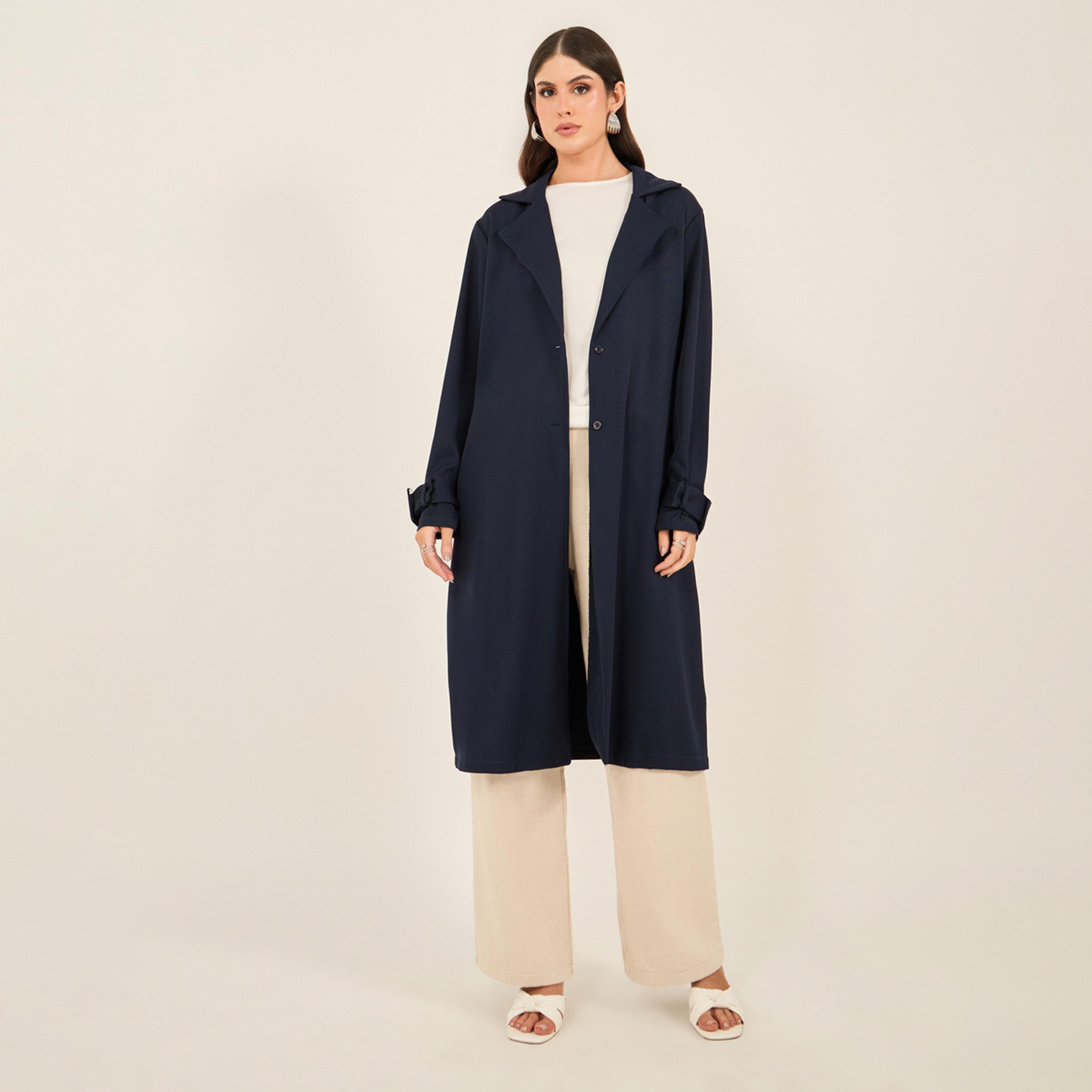 ستايلي - كيمونو ترنش بطول الركبة بقصة عادية مع حزام 110 سم-women-clothing-shirtsandblouses-shirts-image-2