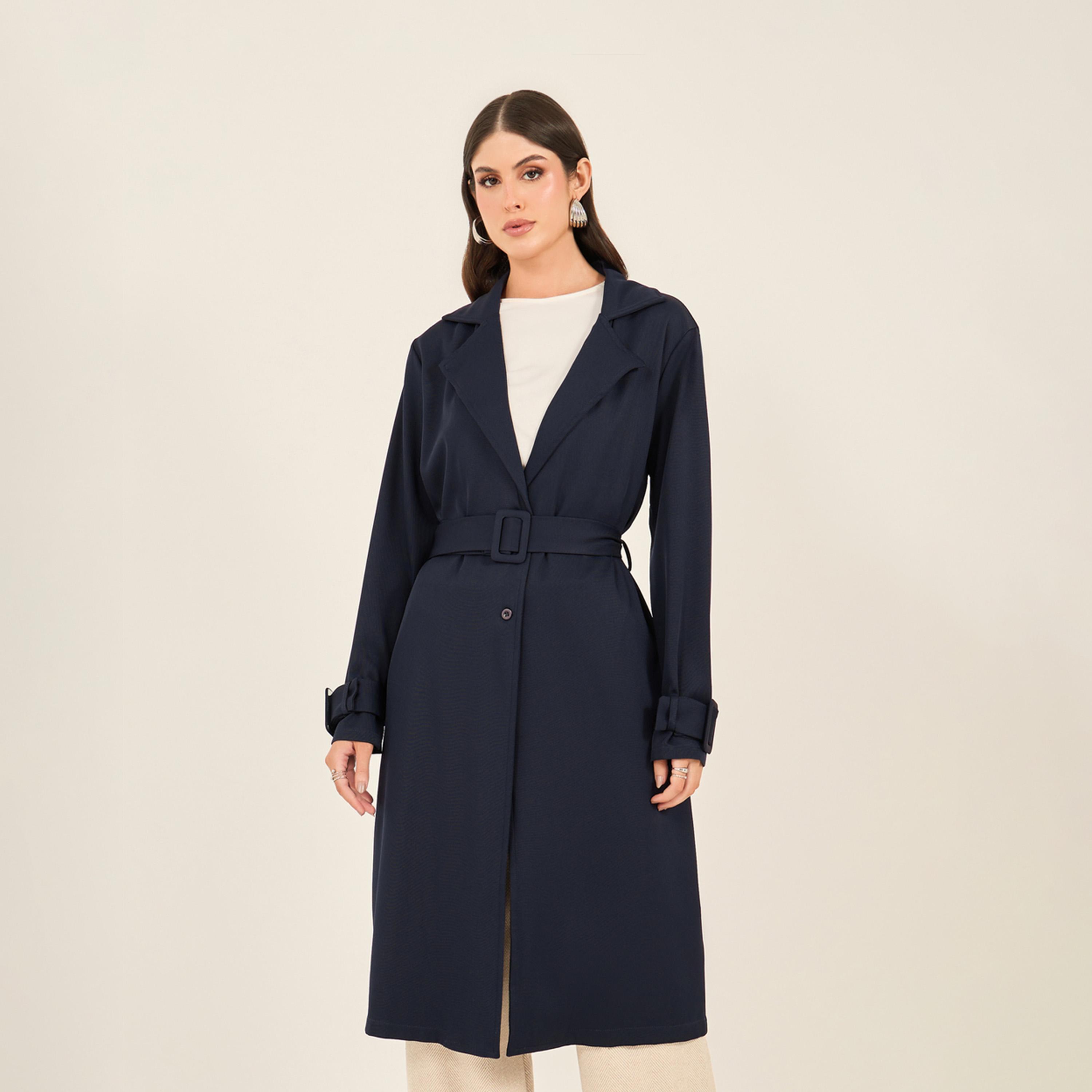 ستايلي - كيمونو ترنش بطول الركبة بقصة عادية مع حزام 110 سم-women-clothing-shirtsandblouses-shirts-image-3