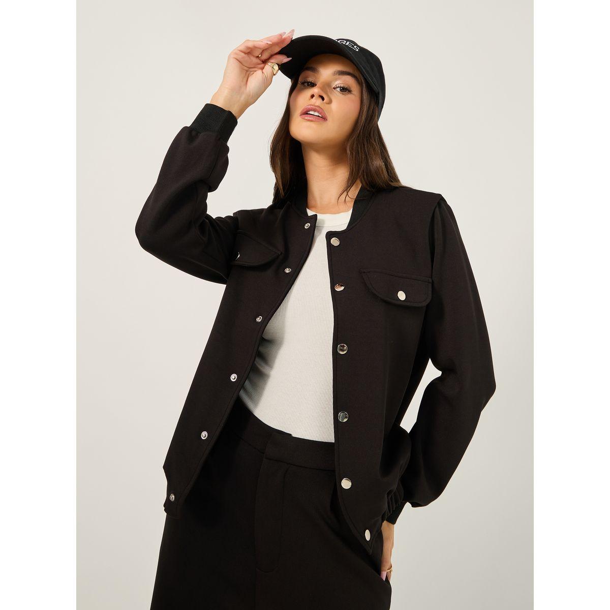 Styli Solid Regular Fit Jacket with Utility Pockets Detail-women-winterwear-coatsandjackets-jackets-image-3