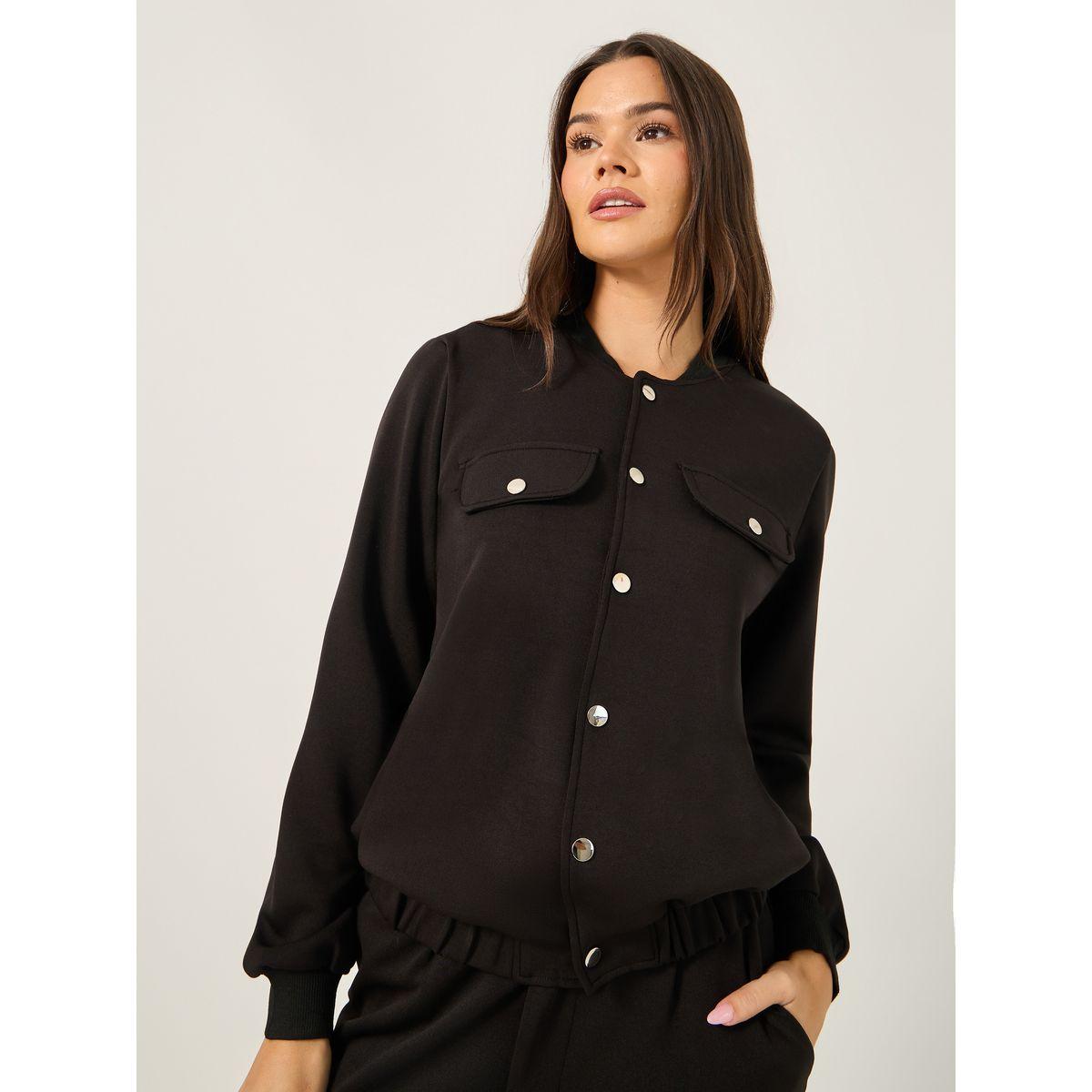 Styli Solid Regular Fit Jacket with Utility Pockets Detail-women-winterwear-coatsandjackets-jackets-image-5