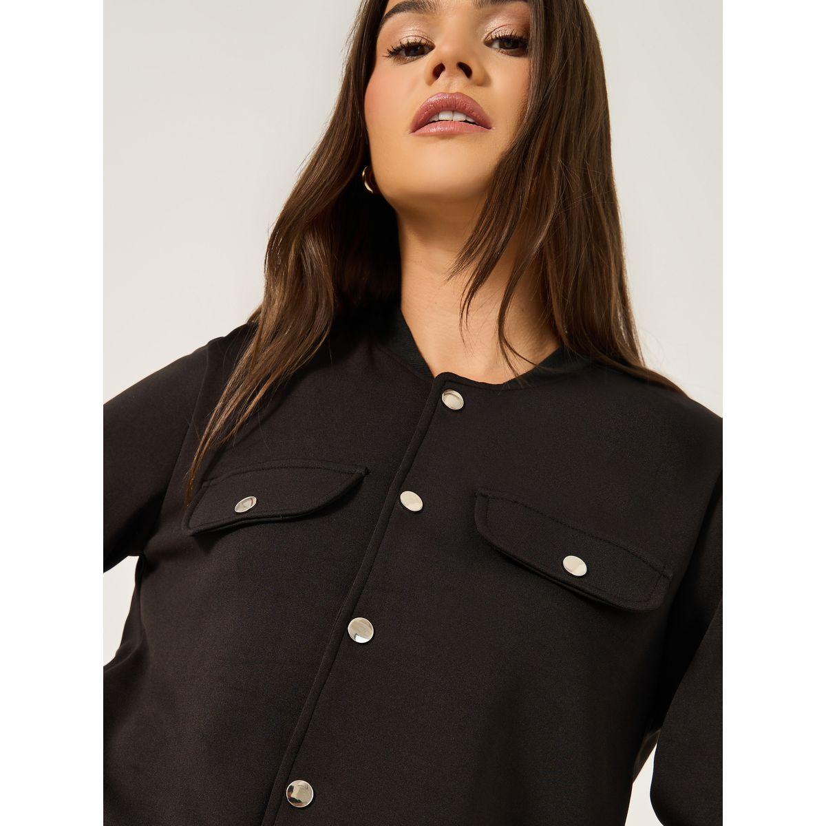 Styli Solid Regular Fit Jacket with Utility Pockets Detail-women-winterwear-coatsandjackets-jackets-image-6