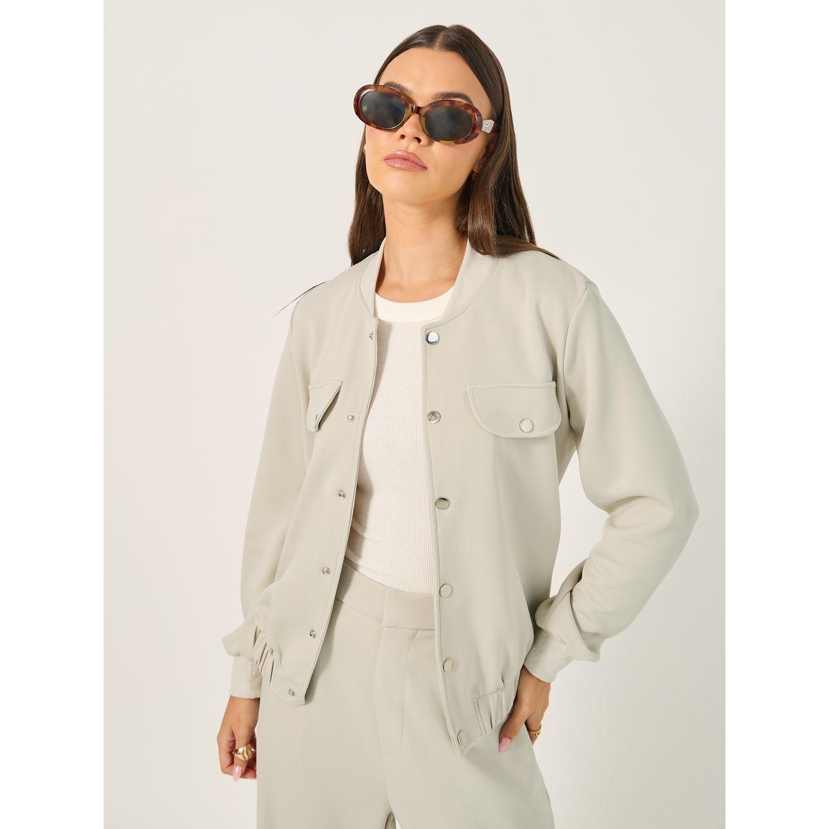 Styli Solid Regular Fit Jacket with Utility Pockets Detail-women-winterwear-coatsandjackets-jackets-image-3