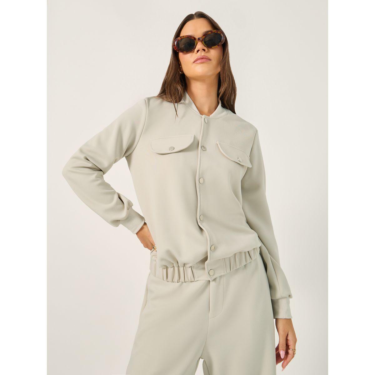 Styli Solid Regular Fit Jacket with Utility Pockets Detail-women-winterwear-coatsandjackets-jackets-image-4
