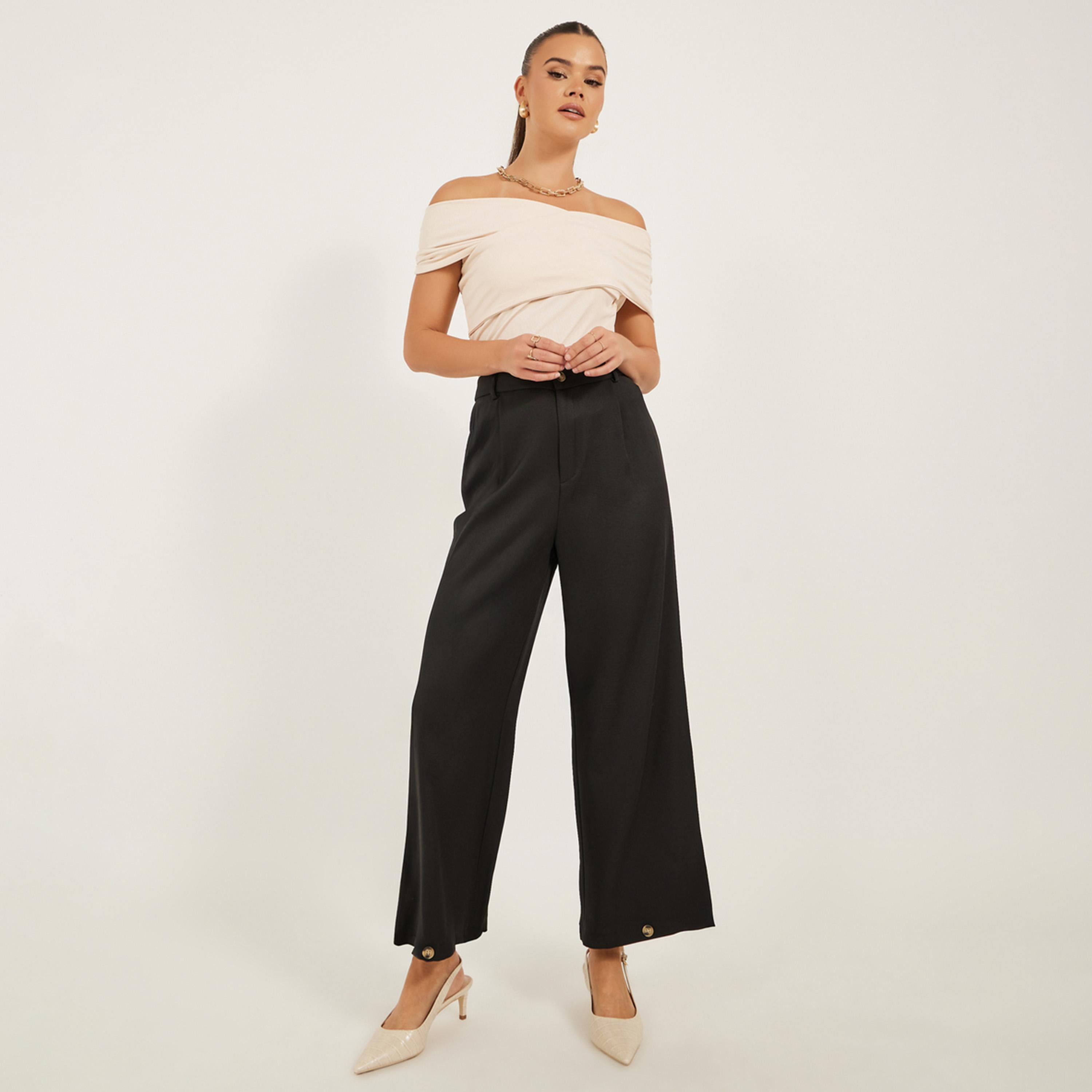 ستايلي - بنطال بخصر متوسط الارتفاع بقصّة ساق واسعة مدببة-women-clothing-bottoms-trousers-image-1