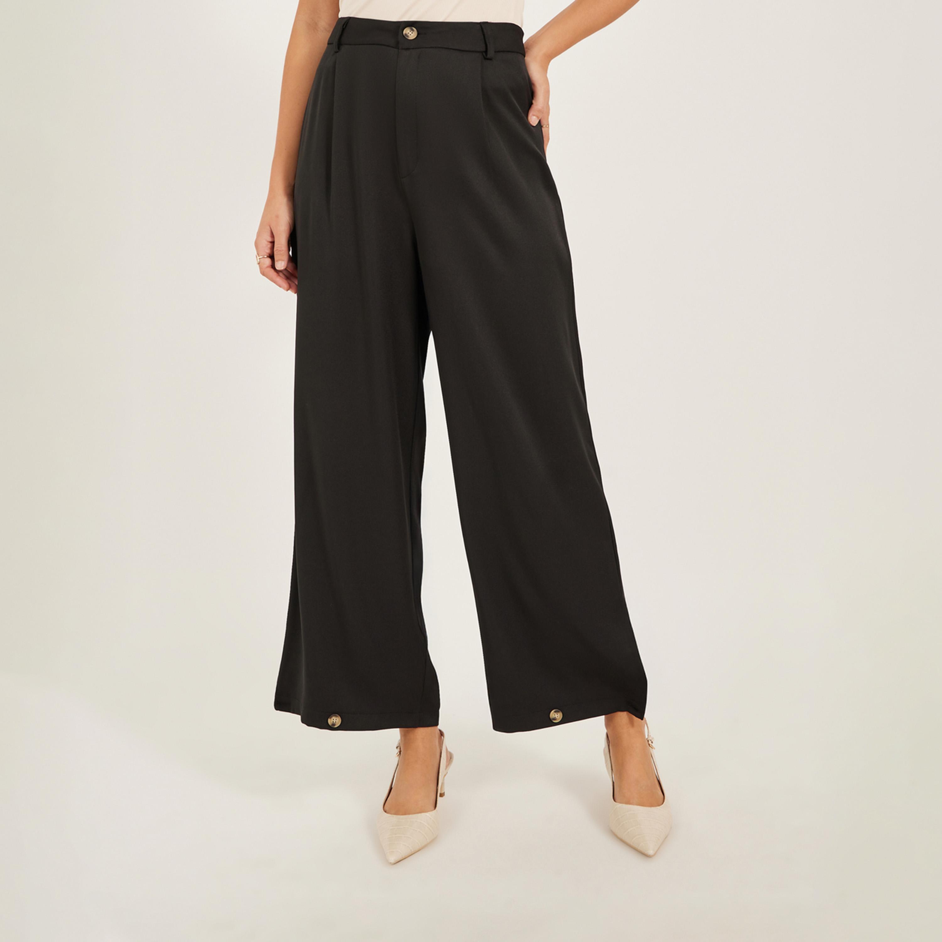 ستايلي - بنطال بخصر متوسط الارتفاع بقصّة ساق واسعة مدببة-women-clothing-bottoms-trousers-image-2