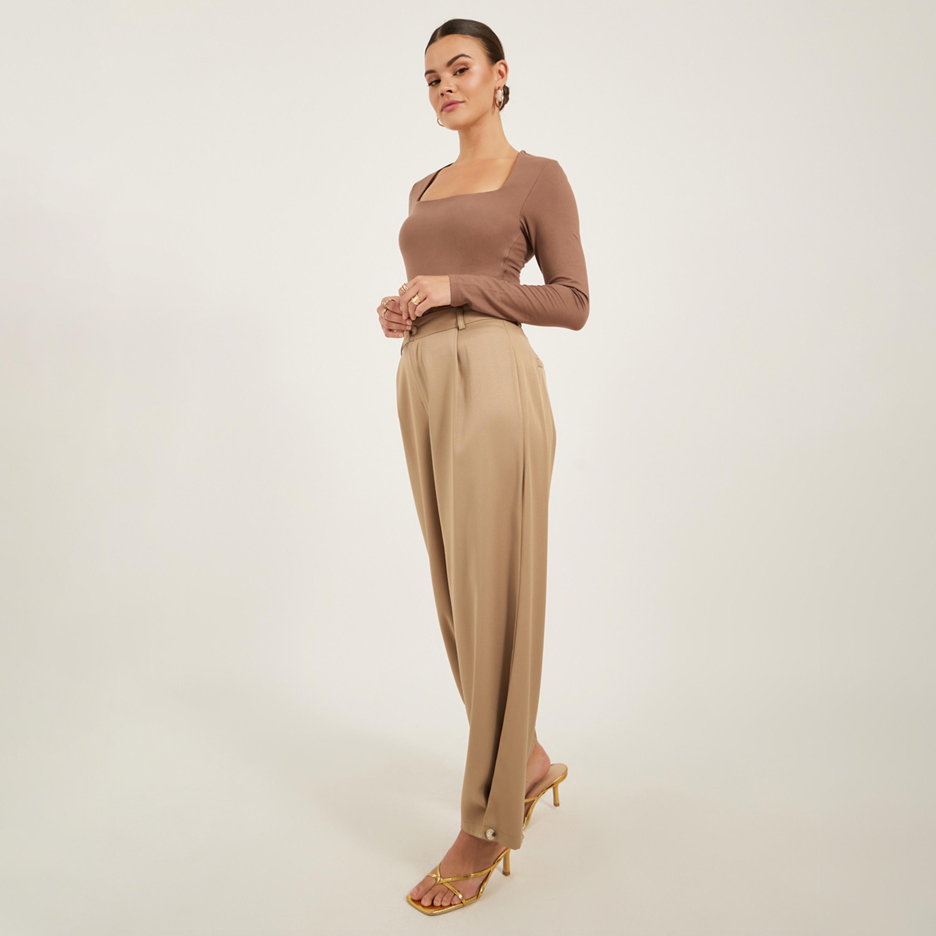 ستايلي - بنطال بخصر متوسط الارتفاع بقصّة ساق واسعة مدببة-women-clothing-bottoms-trousers-image-2