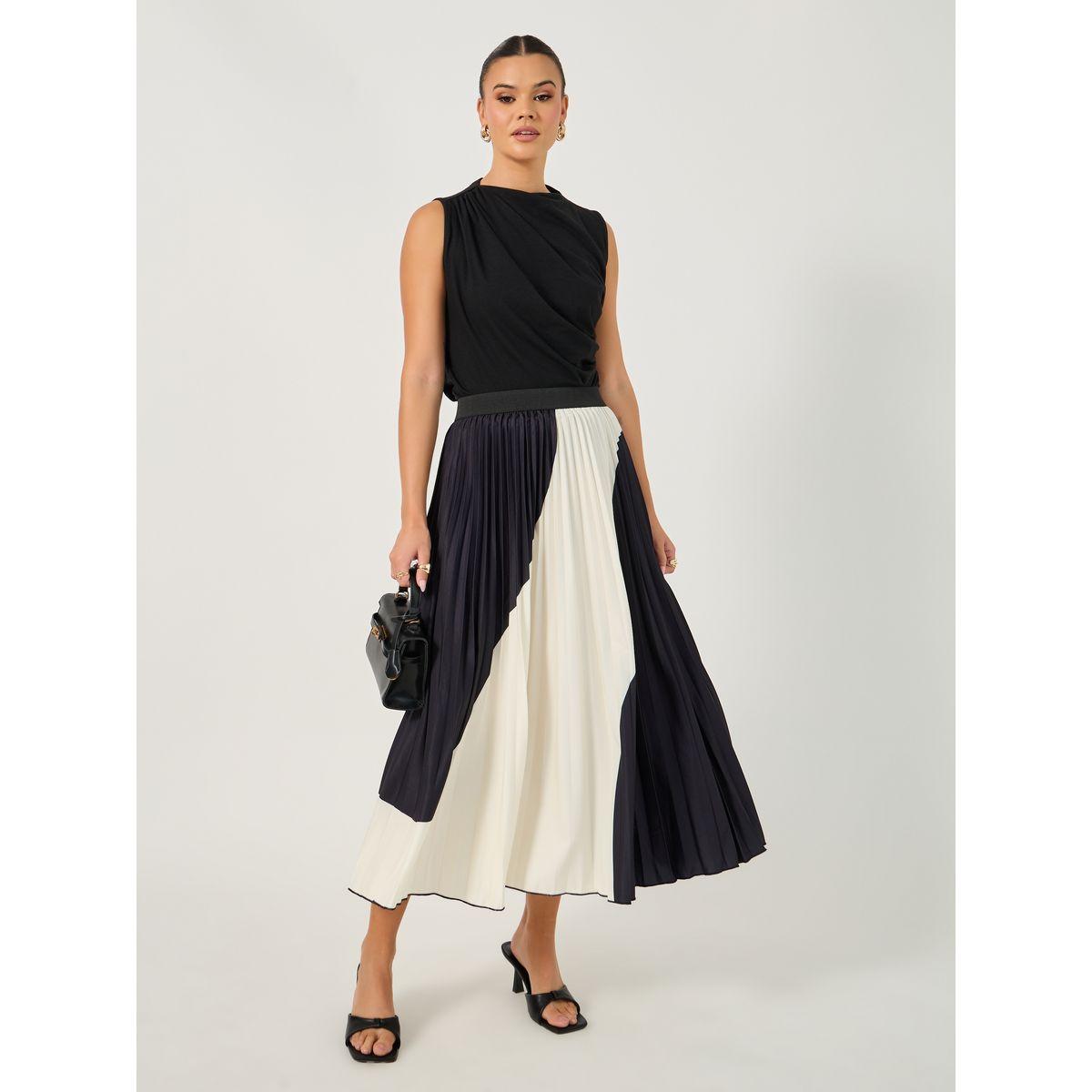 تنورة ميدي بنمط كتل الالوان مع كسرات-women-clothing-bottoms-skirts-image-2