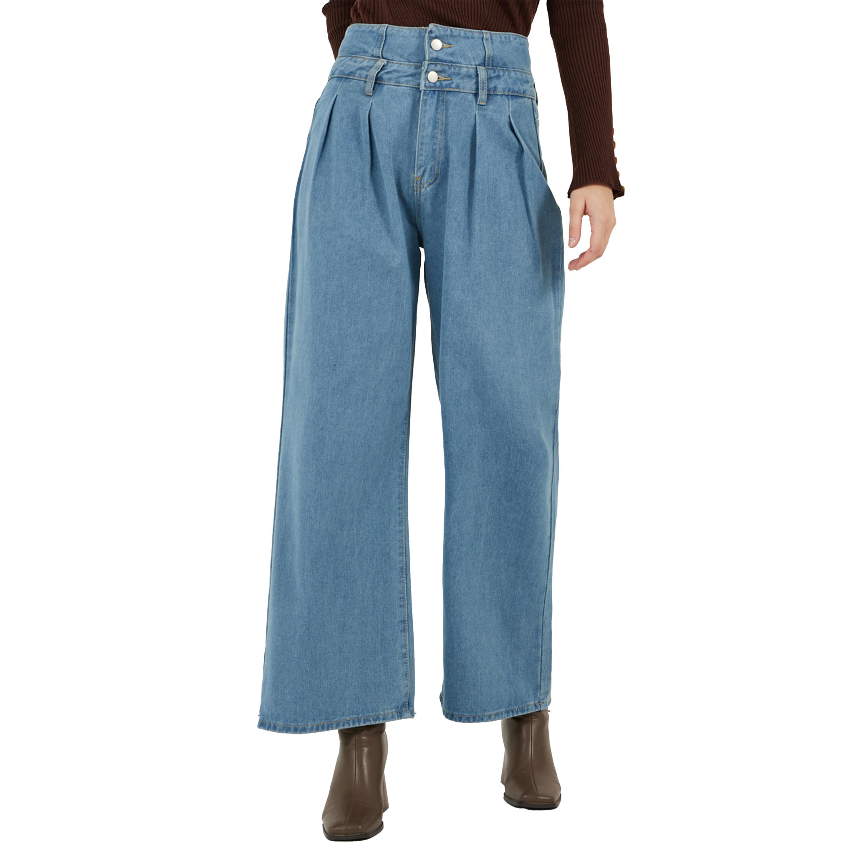 Styli High Rise Double Waistband Pleated Wide Leg Jeans-women-clothing-bottoms-jeans-image-2
