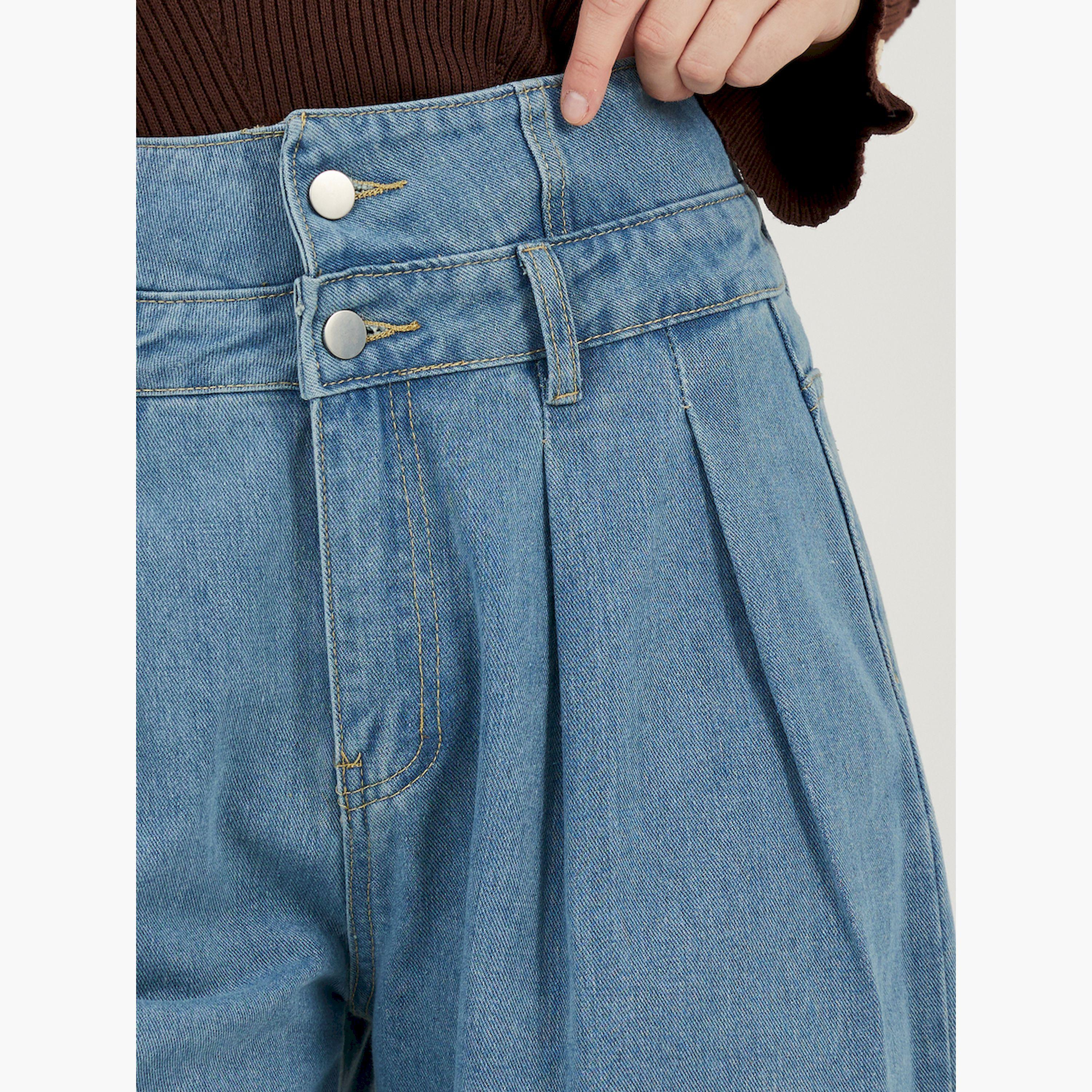 Styli High Rise Double Waistband Pleated Wide Leg Jeans-women-clothing-bottoms-jeans-image-3