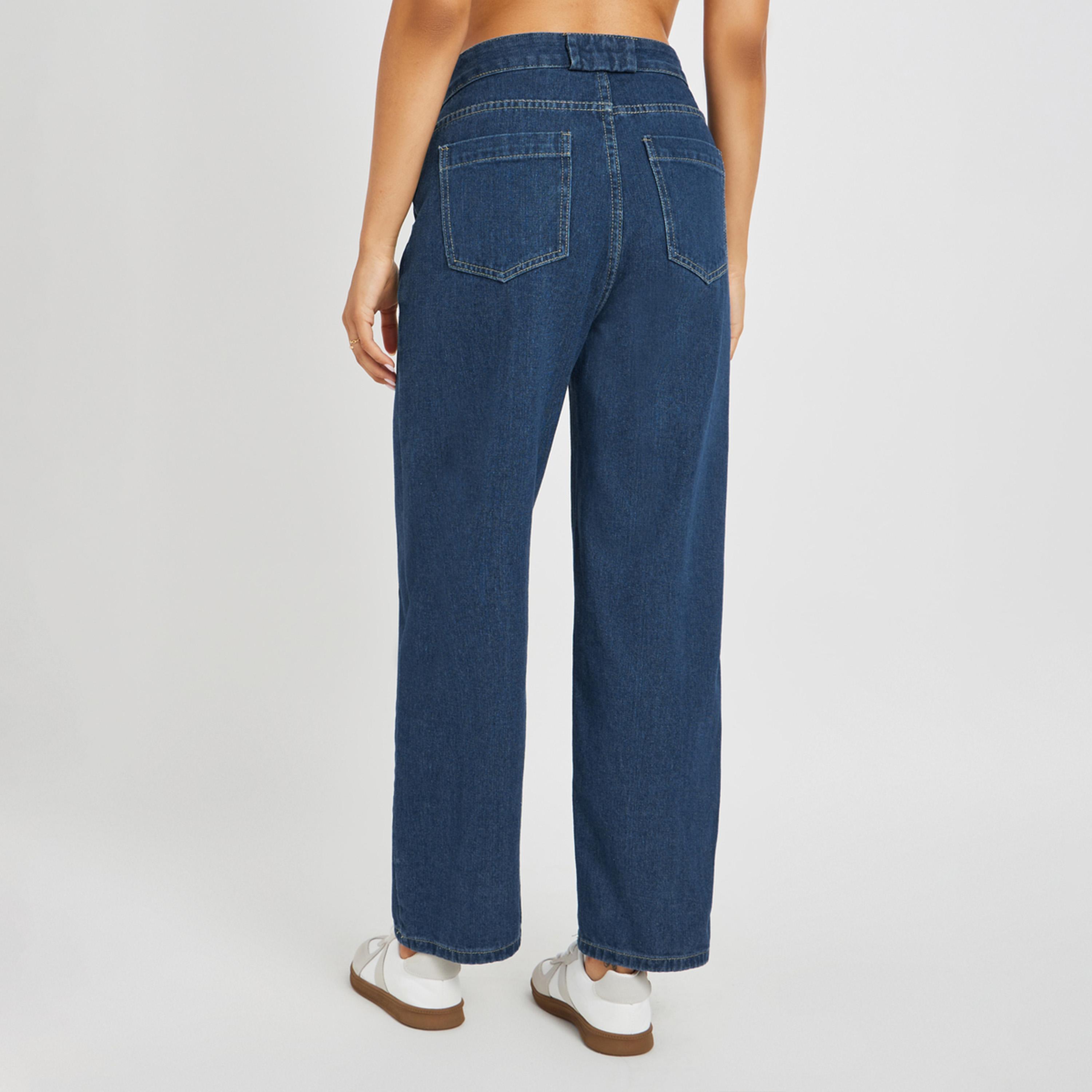 ستايلي - بنطال جينز متوسط الارتفاع مع حلقات حزام عريضة وقصة برميل واسعة-women-clothing-bottoms-jeans-image-4