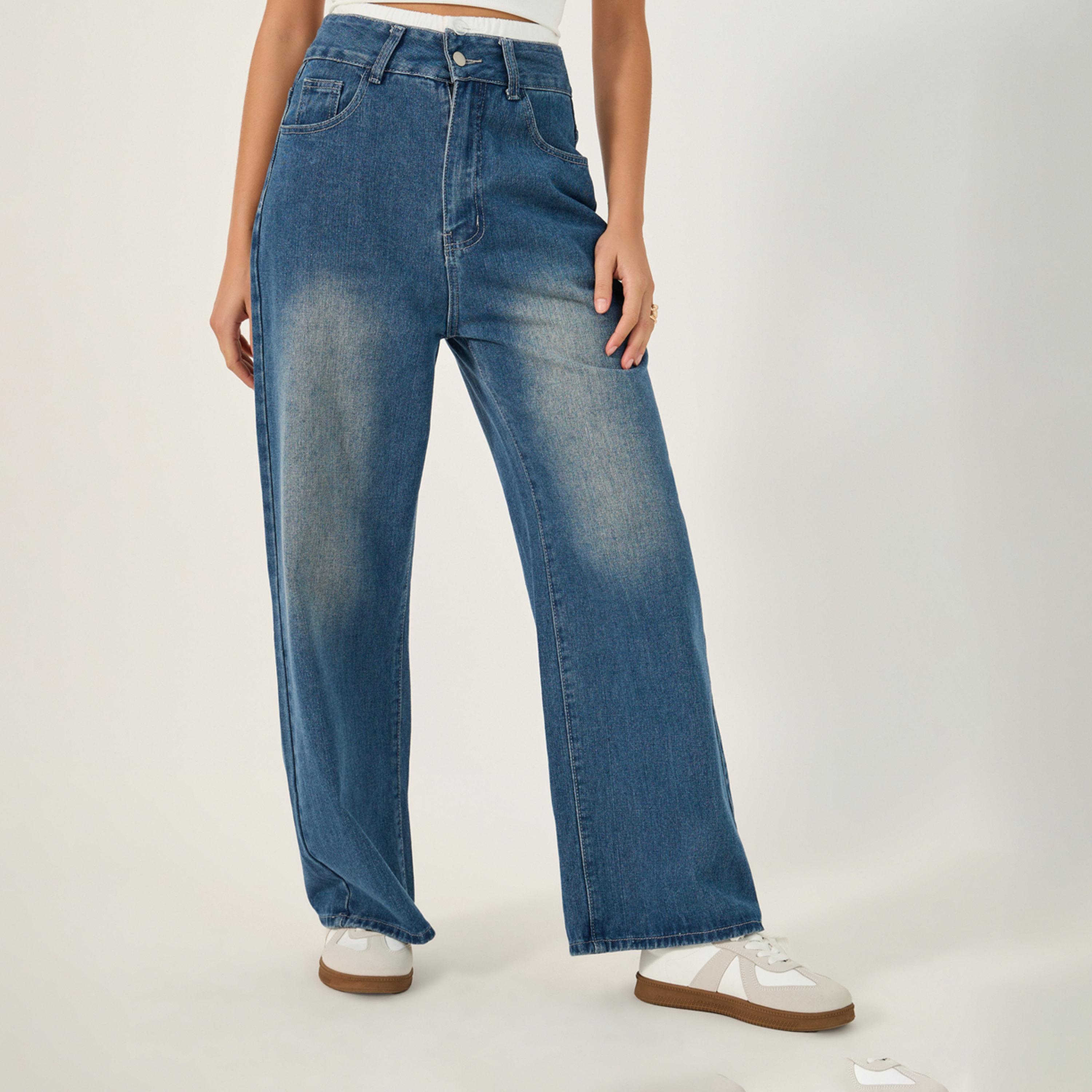 ستايلي - بنطال جينز باهت بساق واسعة وحزام خصر مزدوج-women-clothing-bottoms-jeans-image-2