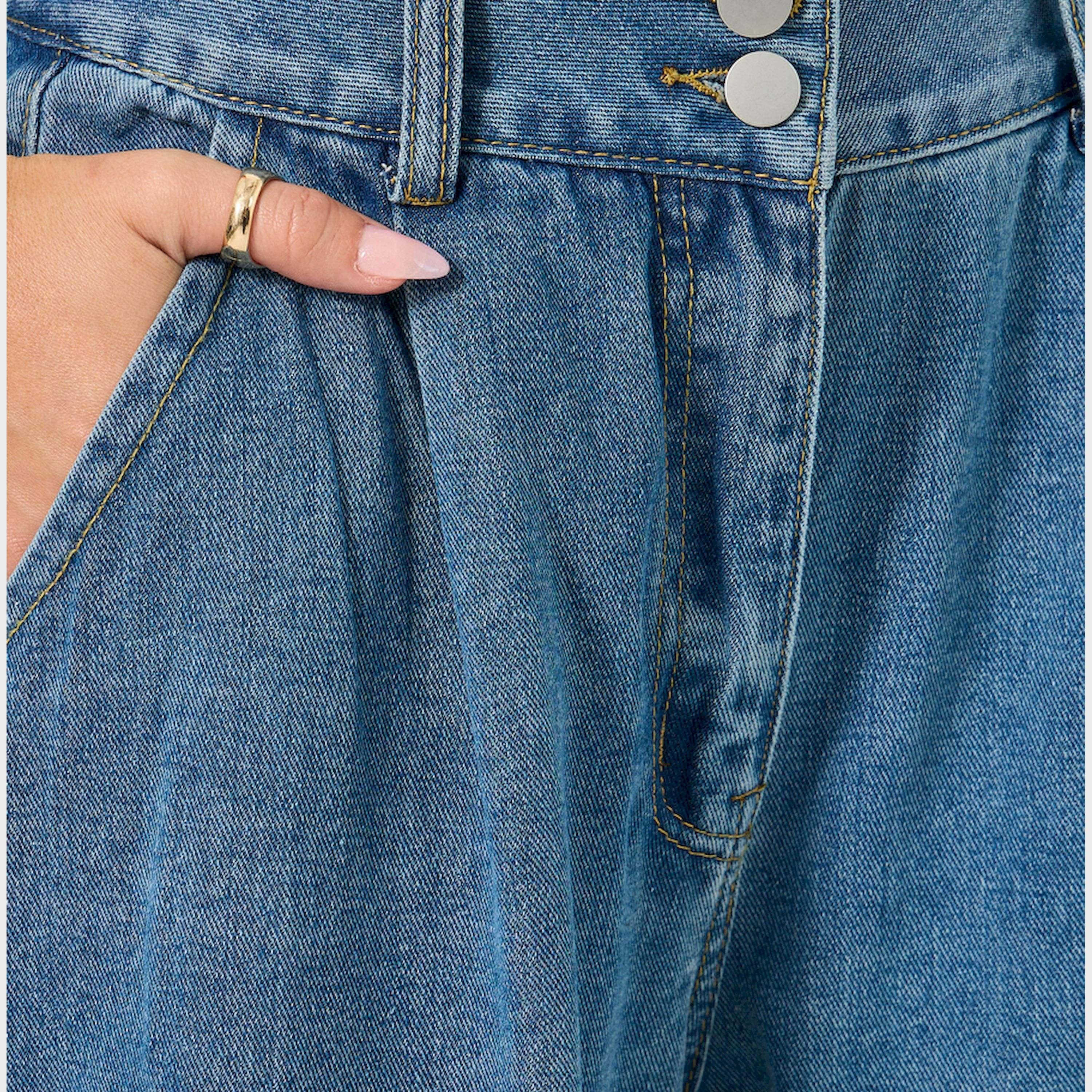 ستايلي - بنطال جينز واسع الساق بخصر مرتفع مع تفاصيل مشد الخصر-women-clothing-bottoms-jeans-image-3