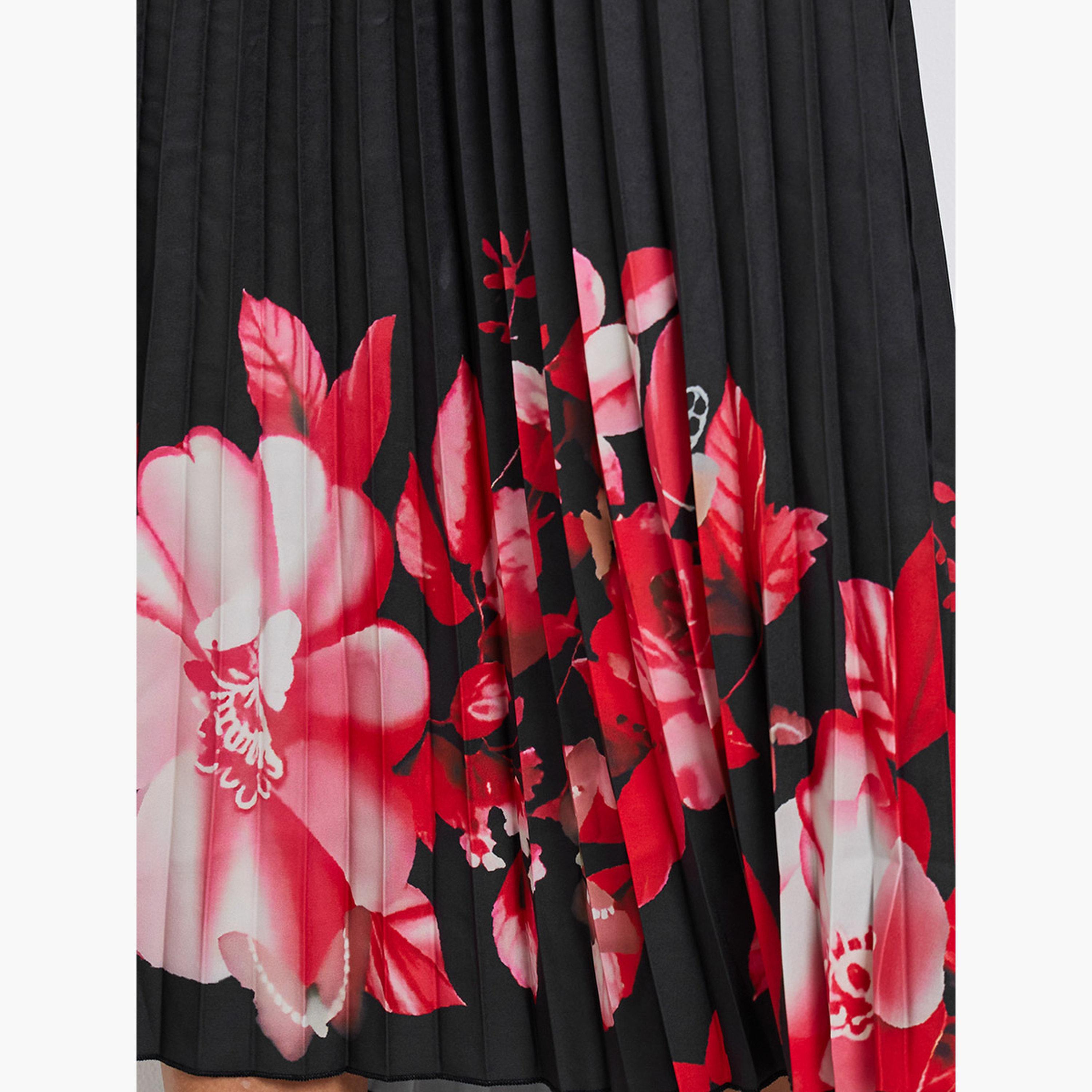 ستايلي - تنورة متوسط الطول مطوية بطبعة زهور سوداء-women-clothing-bottoms-skirts-image-3