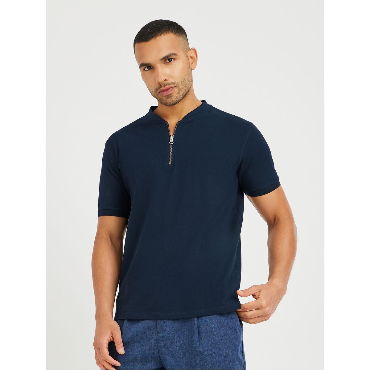 تيشيرت بياقة بولو وقصة عادية مع نصف سحَّاب غلق-men-clothing-tshirtsandpolos-polos-image-1