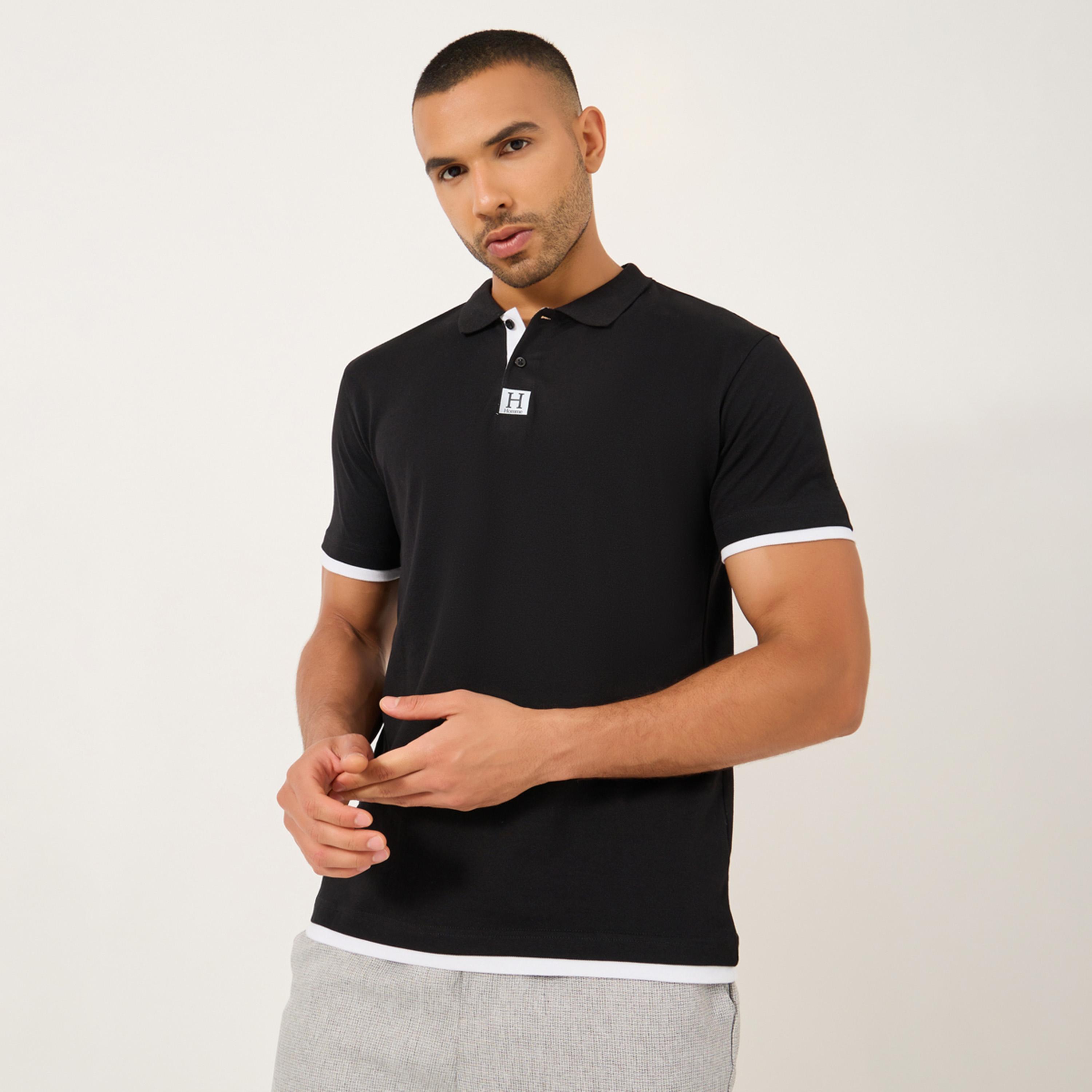 Styli Minimal Print Relaxed Fit Polo T-Shirt with Contrast Placket-men-clothing-tshirtsandpolos-polos-image-1