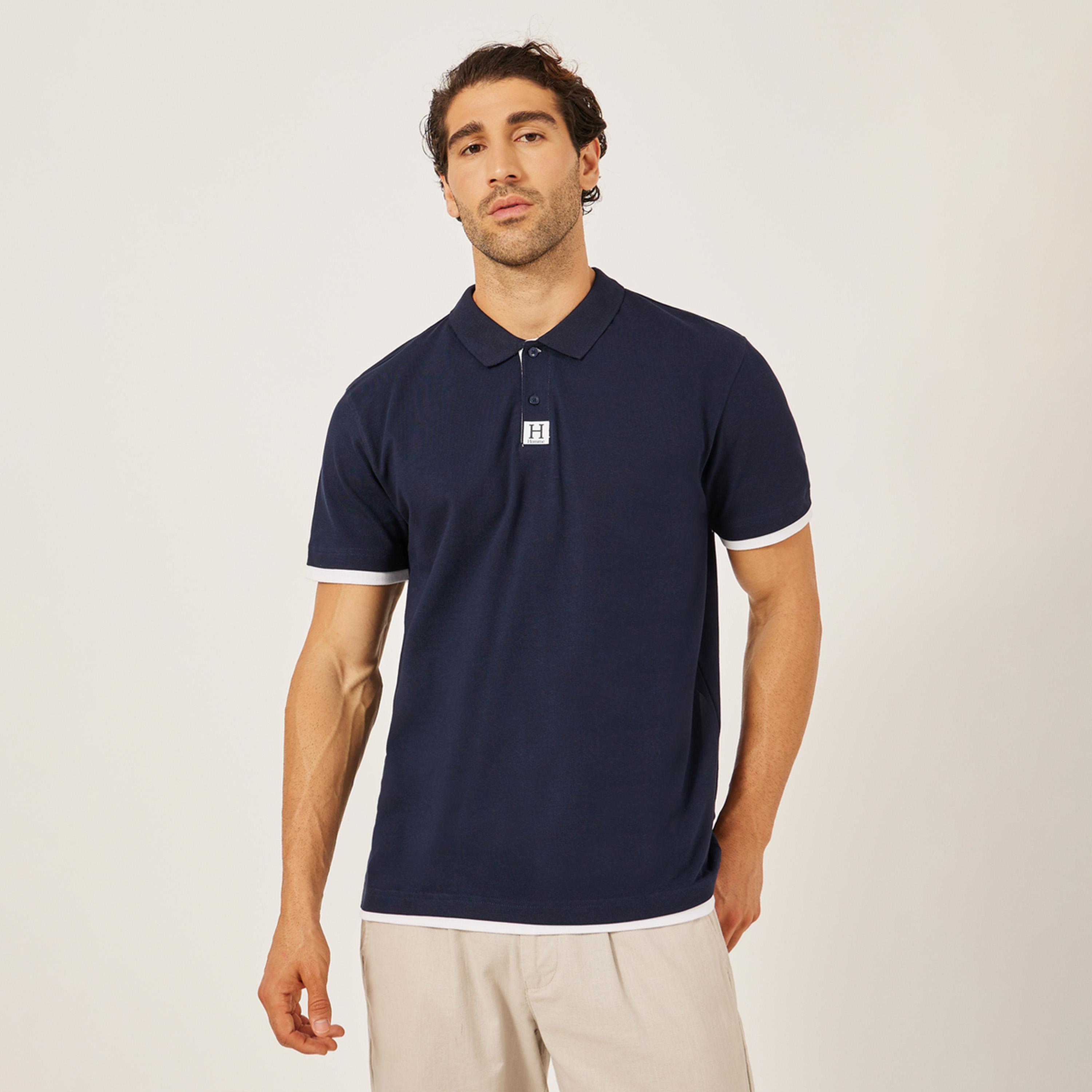 Styli Minimal Print Relaxed Fit Polo T-Shirt with Contrast Placket-men-clothing-tshirtsandpolos-polos-image-1