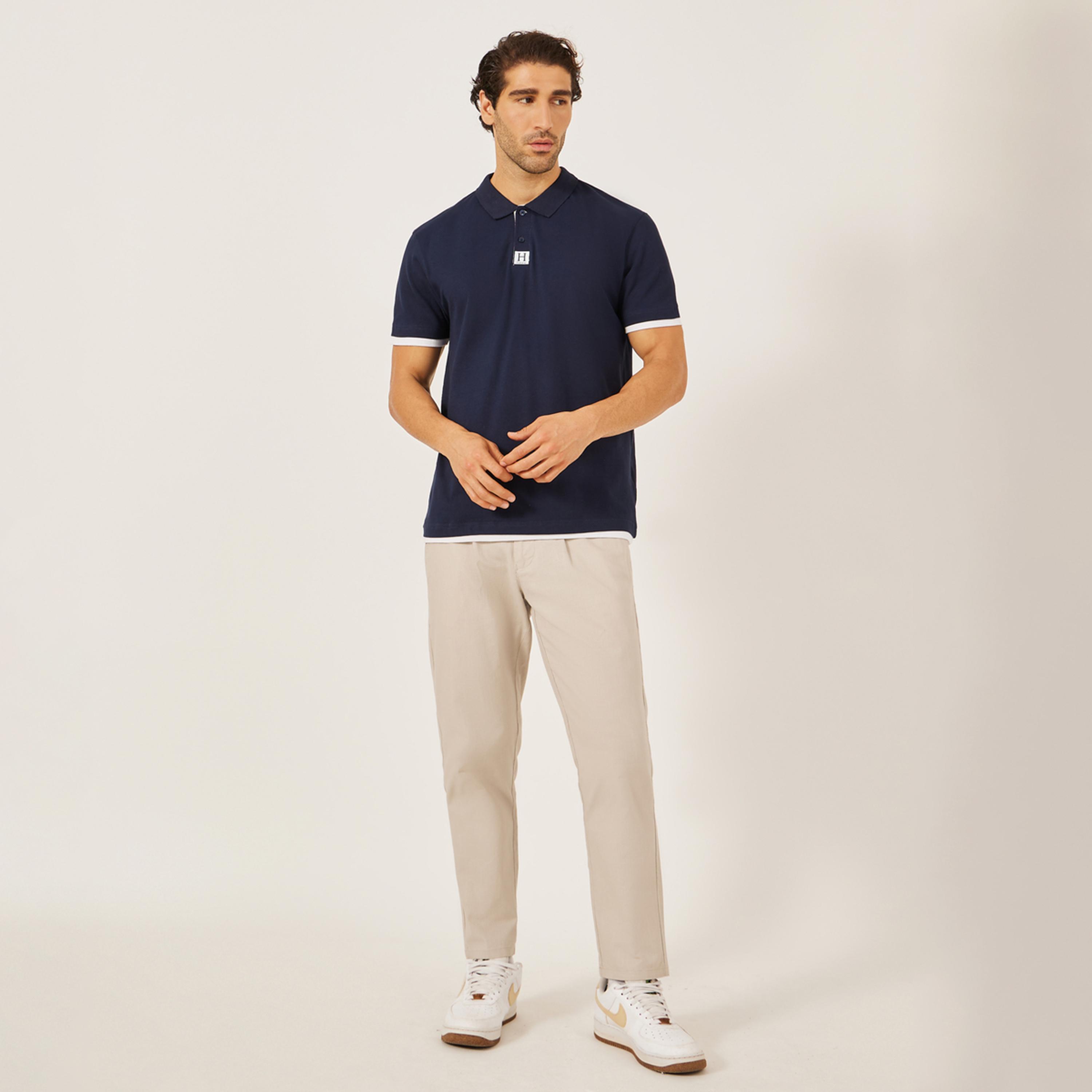 Styli Minimal Print Relaxed Fit Polo T-Shirt with Contrast Placket-men-clothing-tshirtsandpolos-polos-image-2