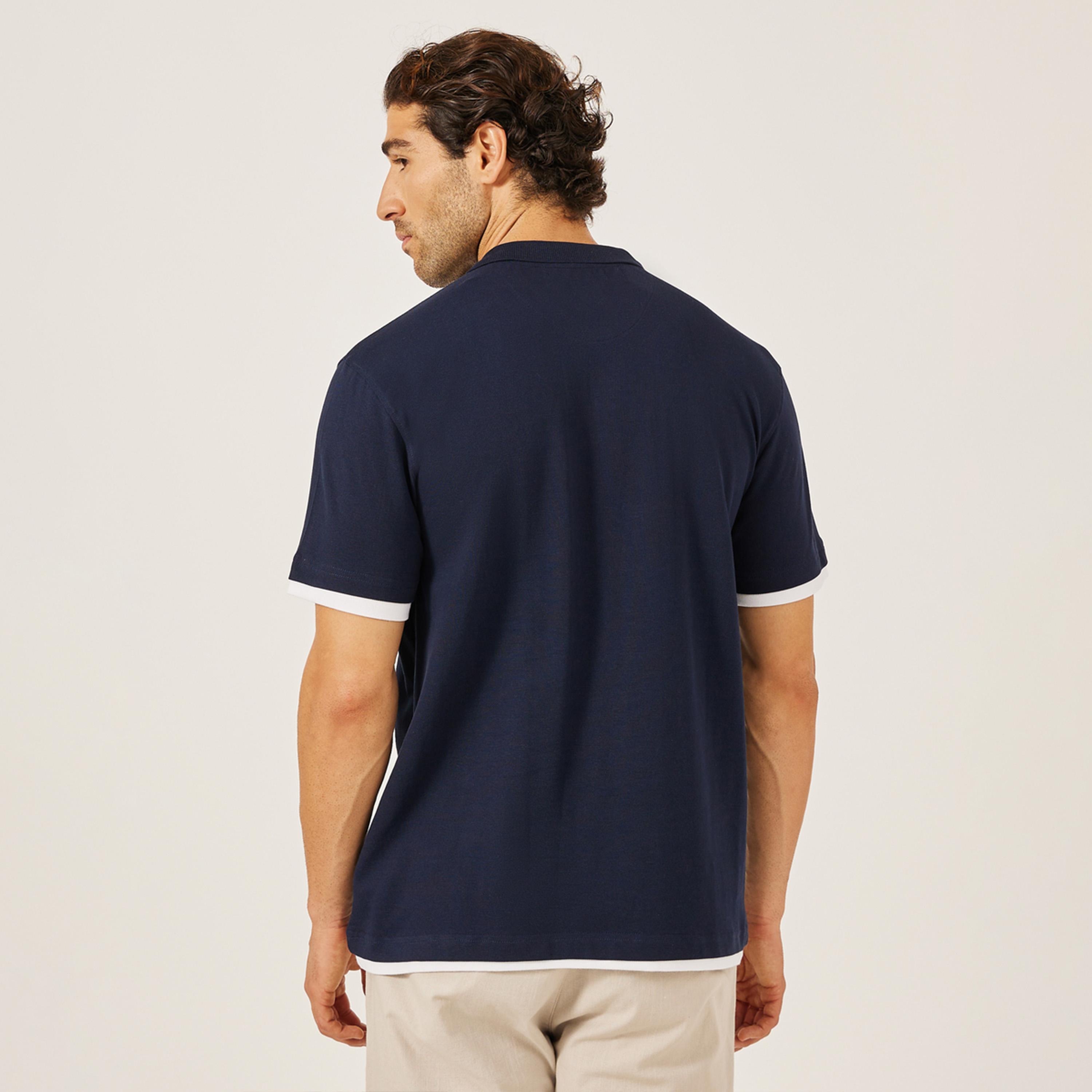 Styli Minimal Print Relaxed Fit Polo T-Shirt with Contrast Placket-men-clothing-tshirtsandpolos-polos-image-4