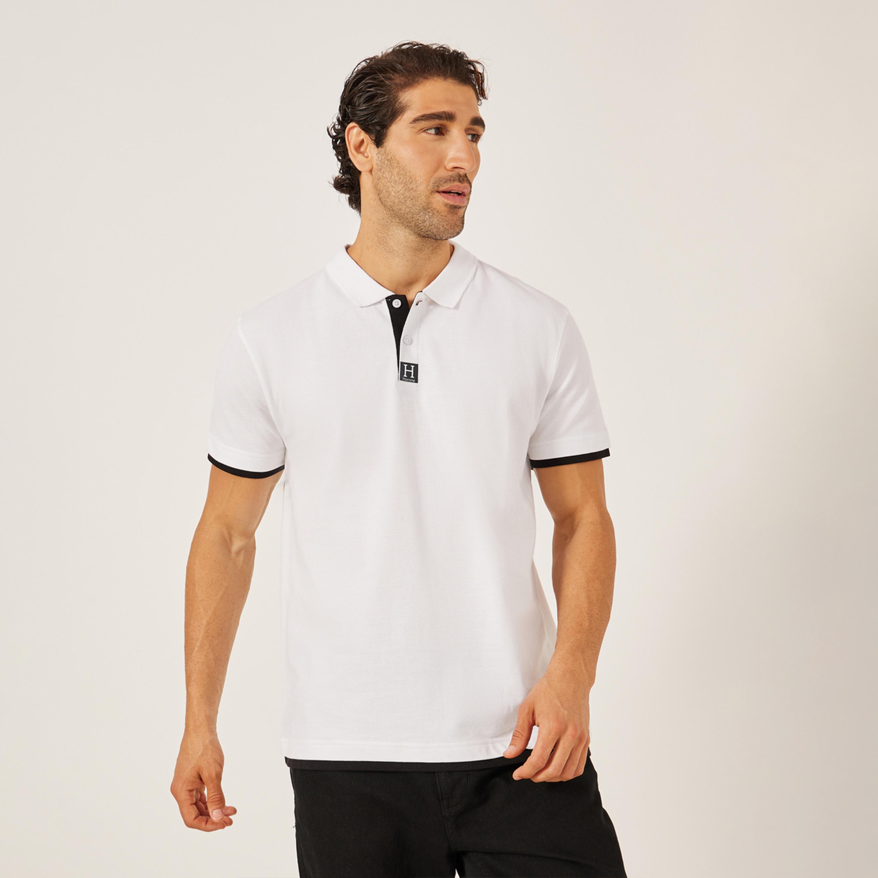 Styli Minimal Print Relaxed Fit Polo T-Shirt with Contrast Placket-men-clothing-tshirtsandpolos-polos-image-1
