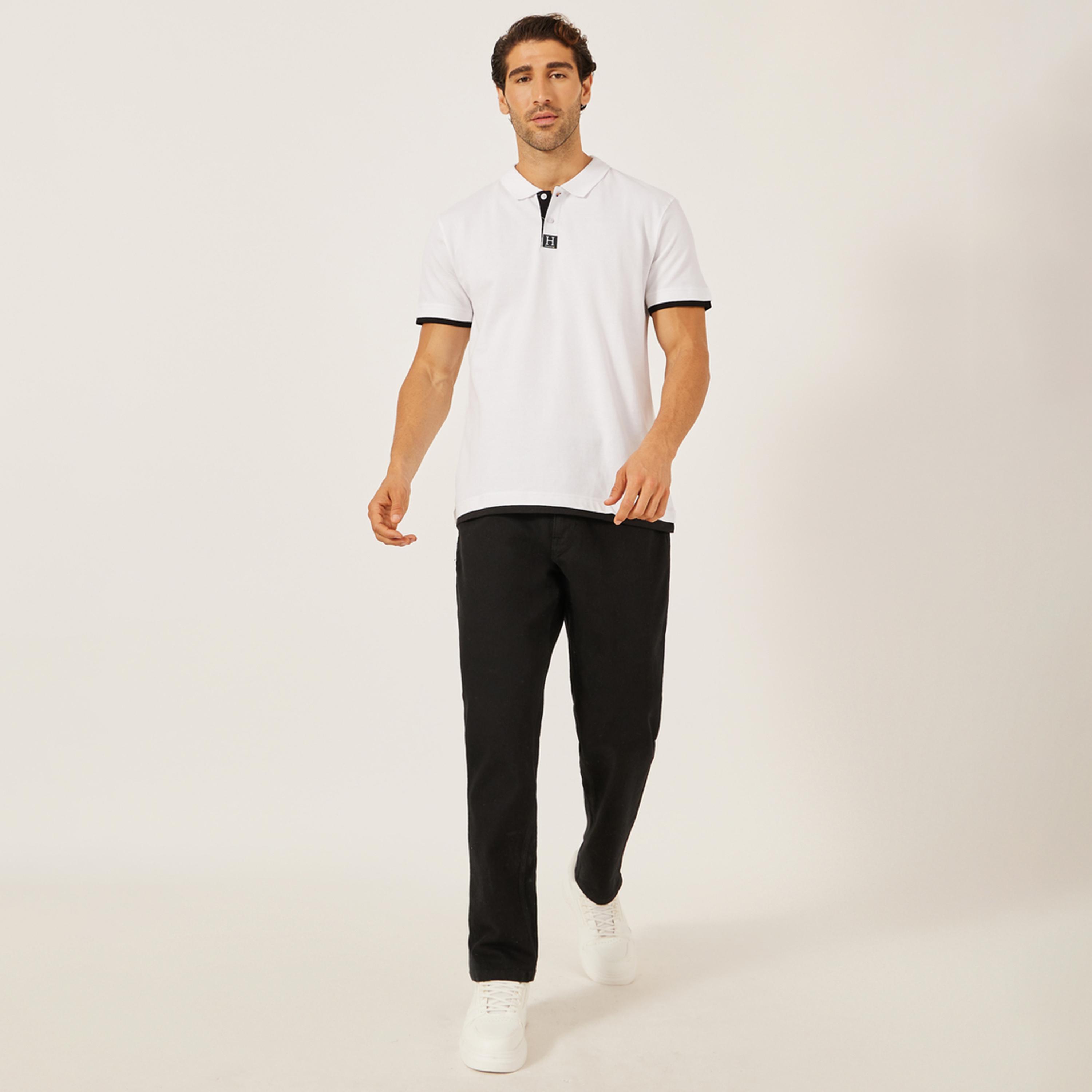 Styli Minimal Print Relaxed Fit Polo T-Shirt with Contrast Placket-men-clothing-tshirtsandpolos-polos-image-2