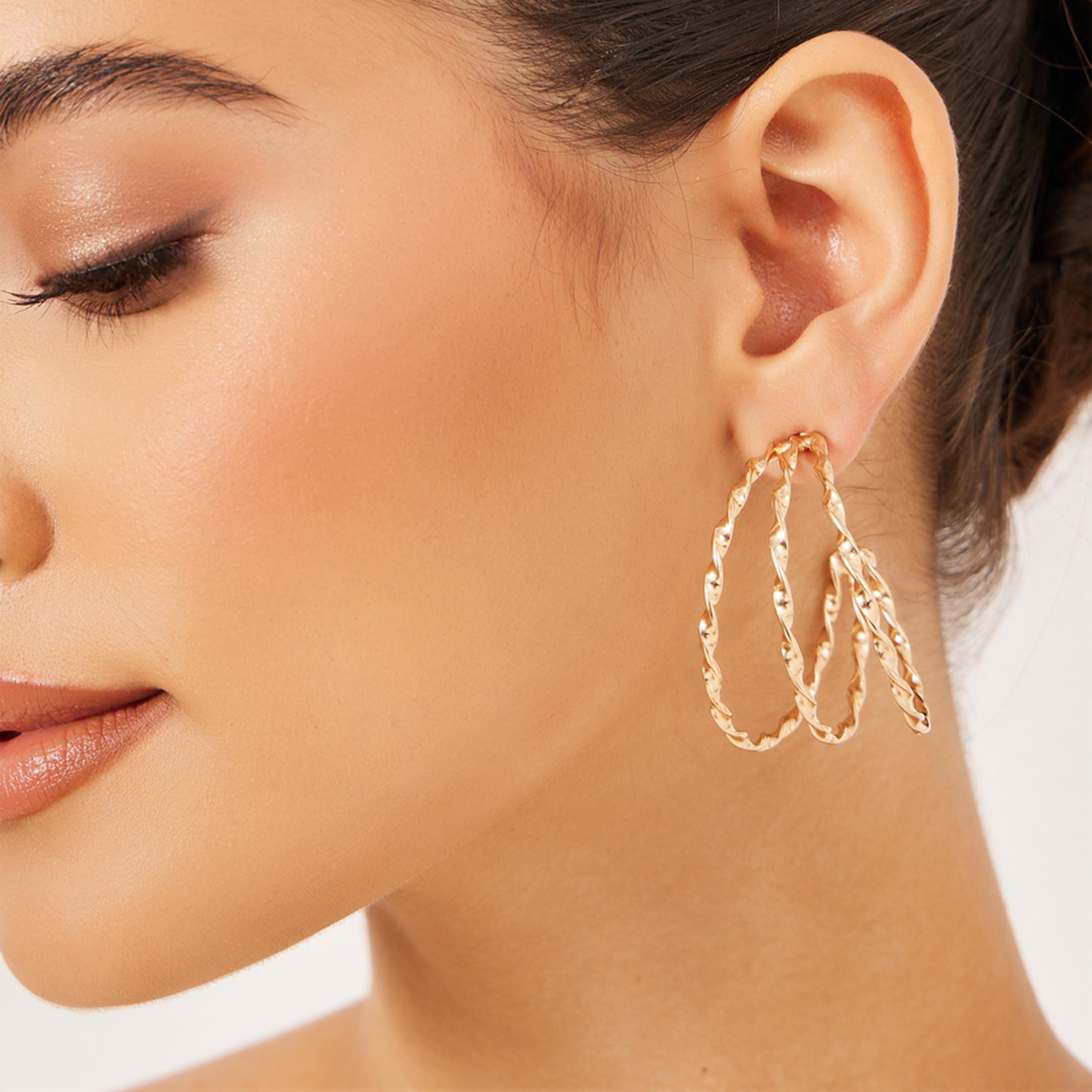 Styli Triple Hoop Earrings-women-watchesandjewellery-jewellery-earrings-image-2
