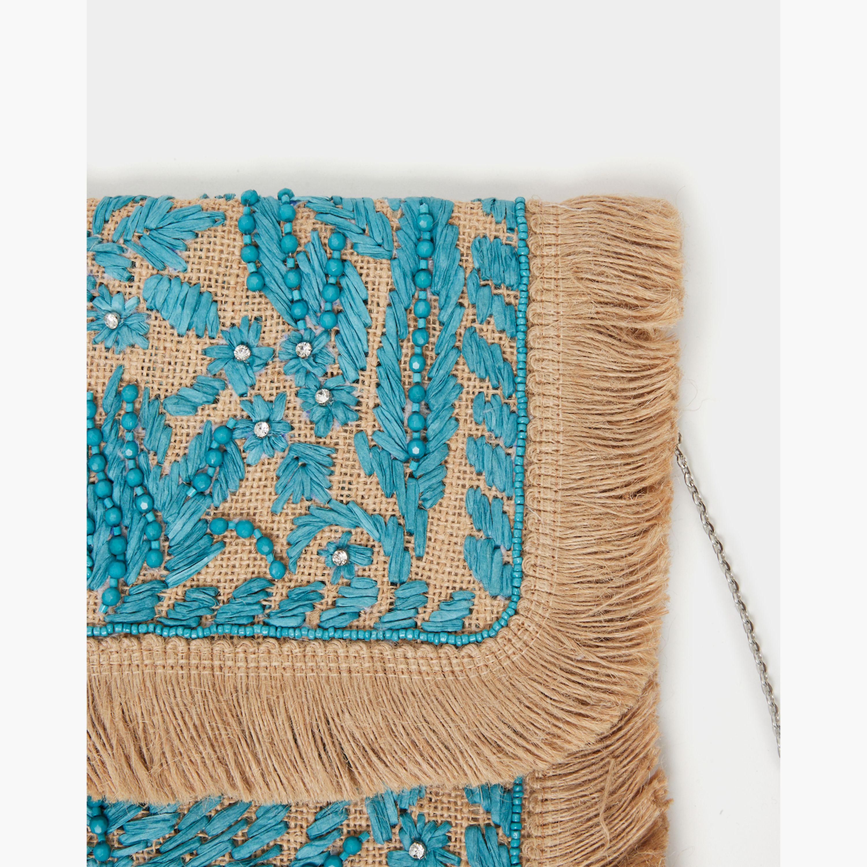 Styli Embroidered Clutch with Fringe Detail-women-bagsandwallets-handbags-image-3