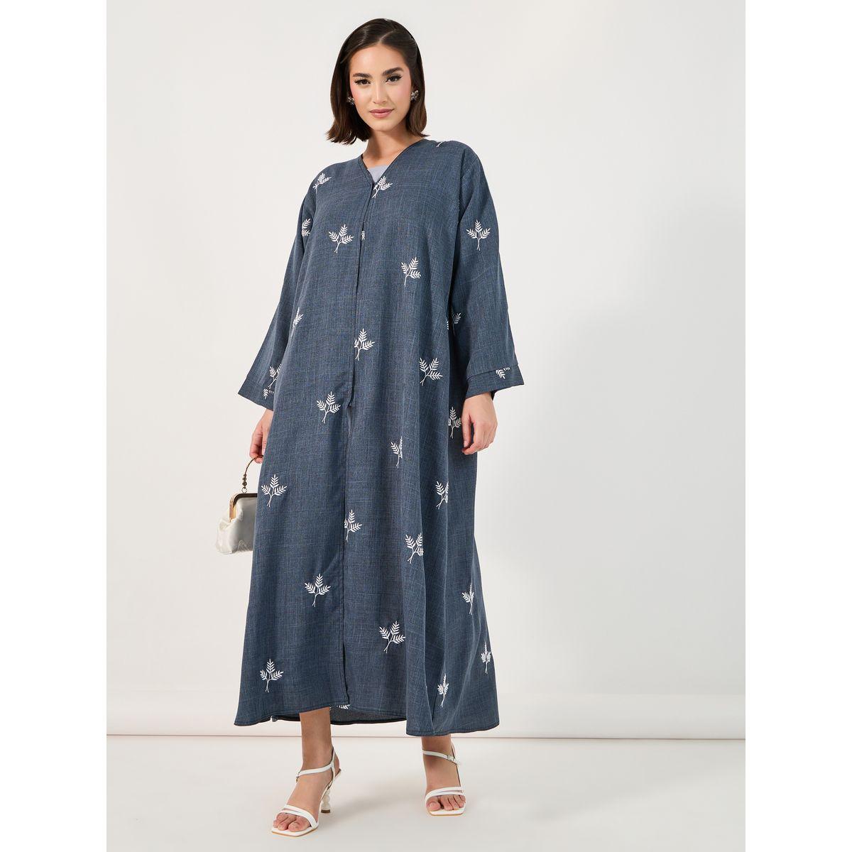 عباية ميلانج مُطرّزة بأوراق شجر-women-arabicclothing-abayas-image-1
