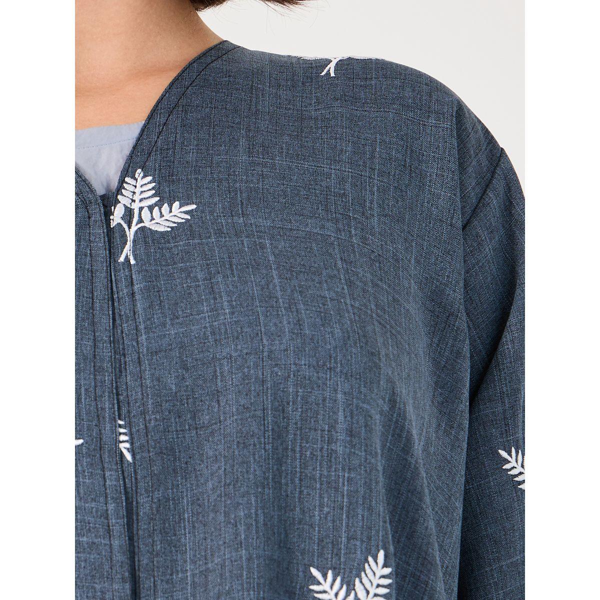 Styli Leaf Embroidery Detail Melange Abaya-women-arabicclothing-abayas-image-3