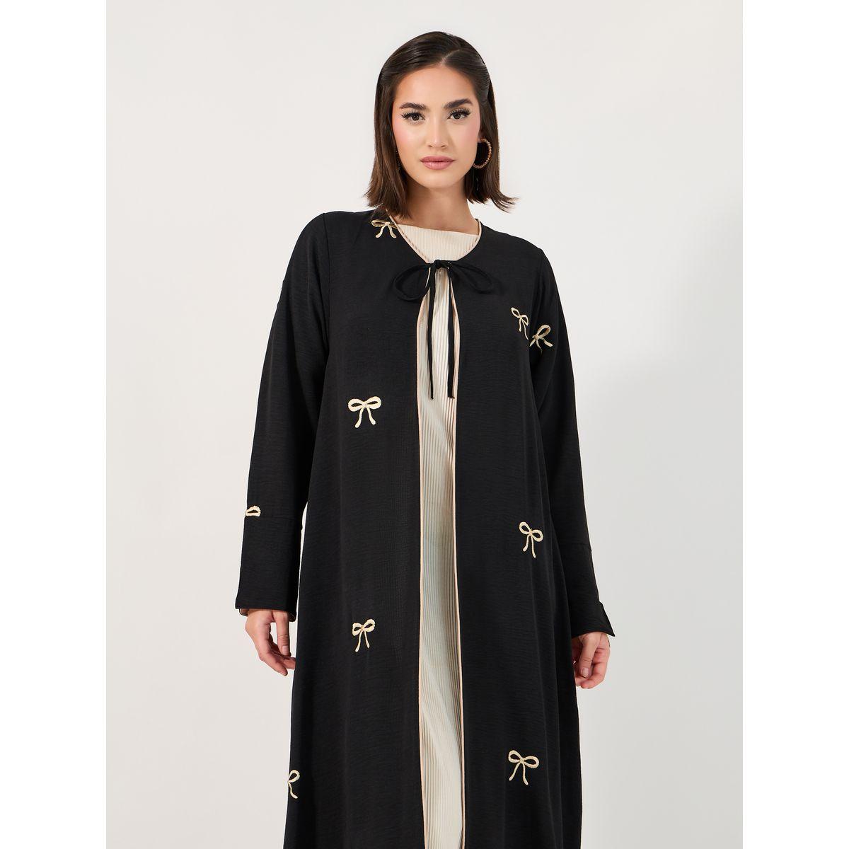 Styli Bow Embroidery Detail Tie-Up Abaya-women-arabicclothing-abayas-image-2
