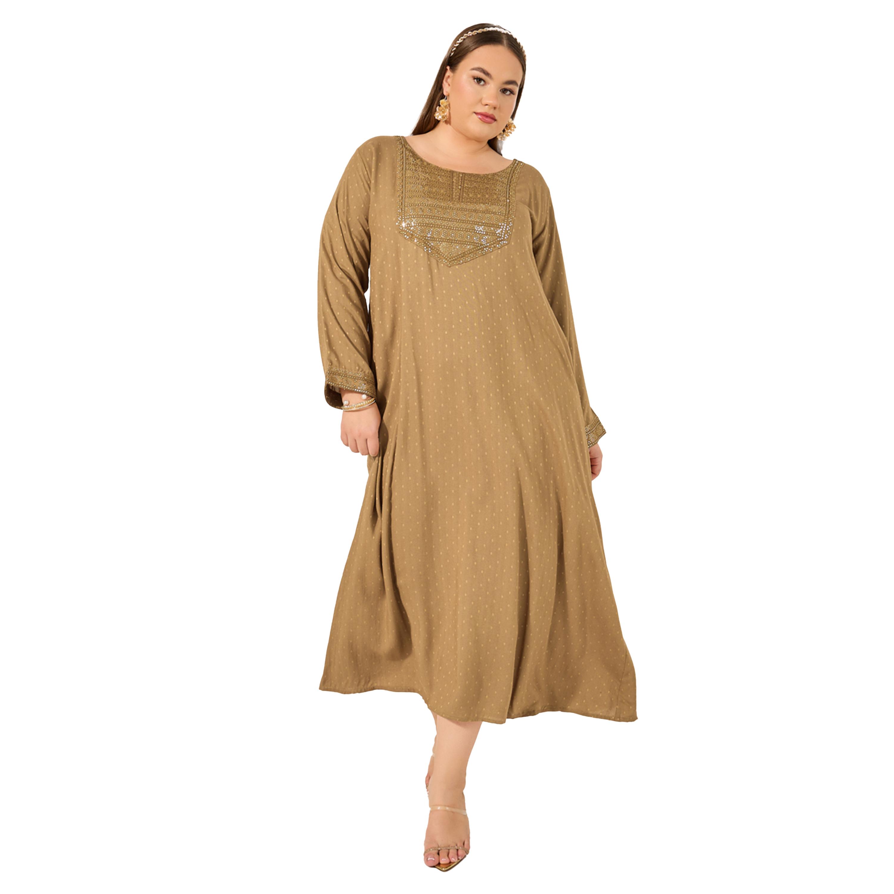 ستايلي - جلابية مطرزة بياقة دائرية على شكل حرف A - مقاسات كبير ة-women-arabicclothing-jalabiyas-image-1