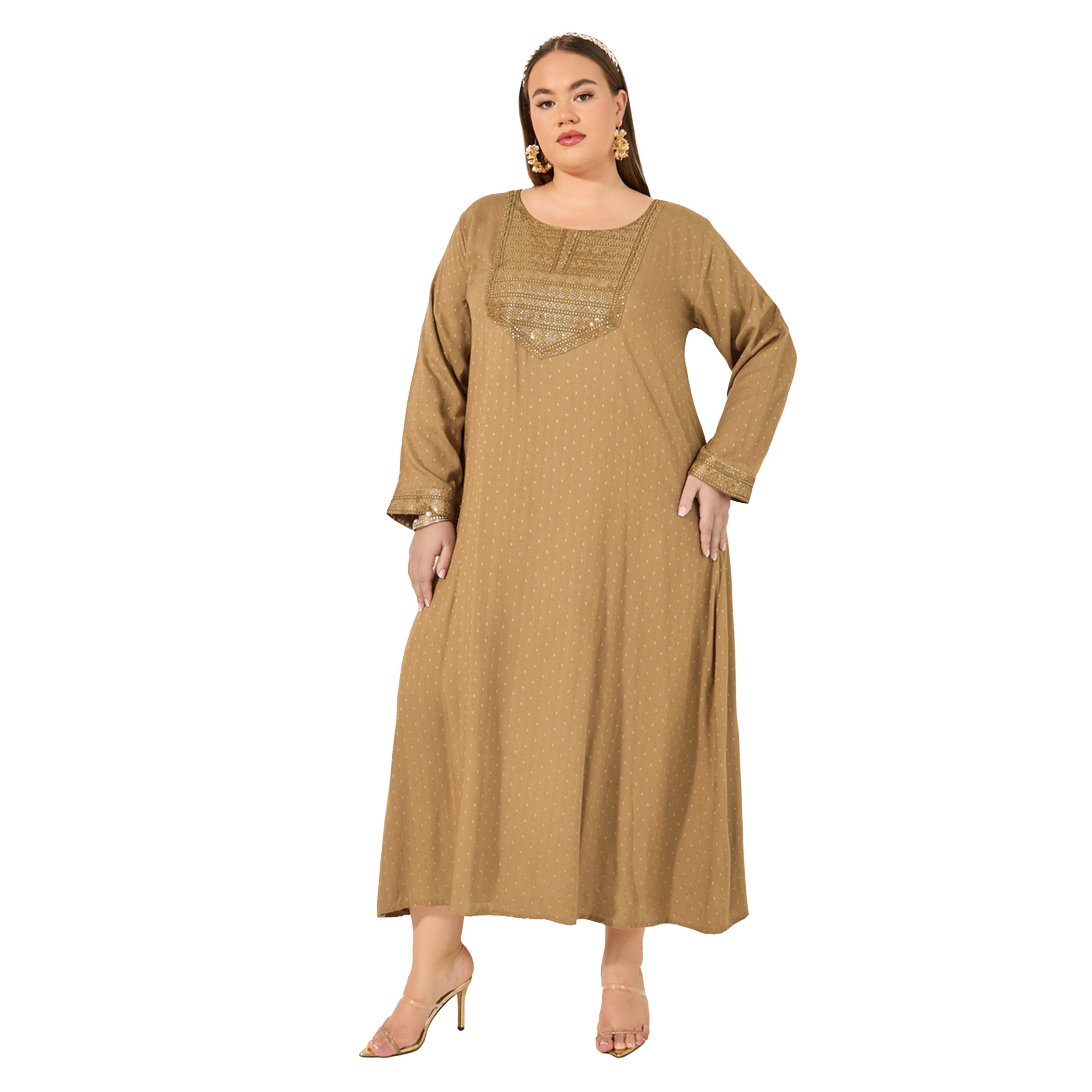 Styli Plus Size Embroidered Round Neck A-Line Jalabyia-women-arabicclothing-jalabiyas-image-2
