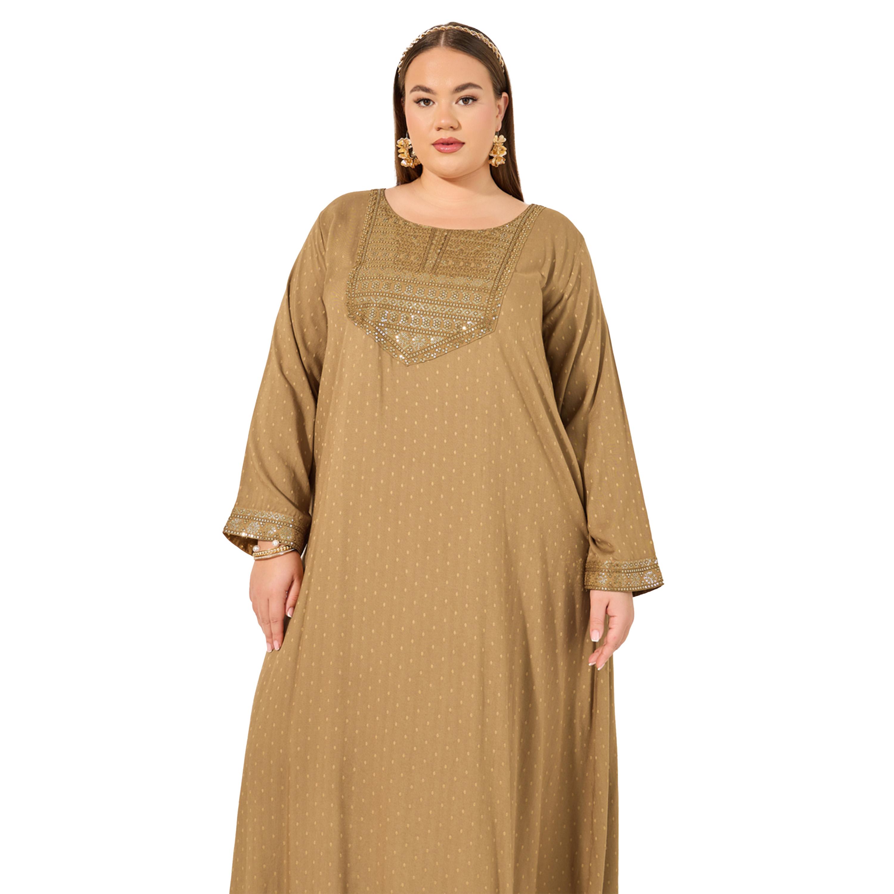 Styli Plus Size Embroidered Round Neck A-Line Jalabyia-women-arabicclothing-jalabiyas-image-3