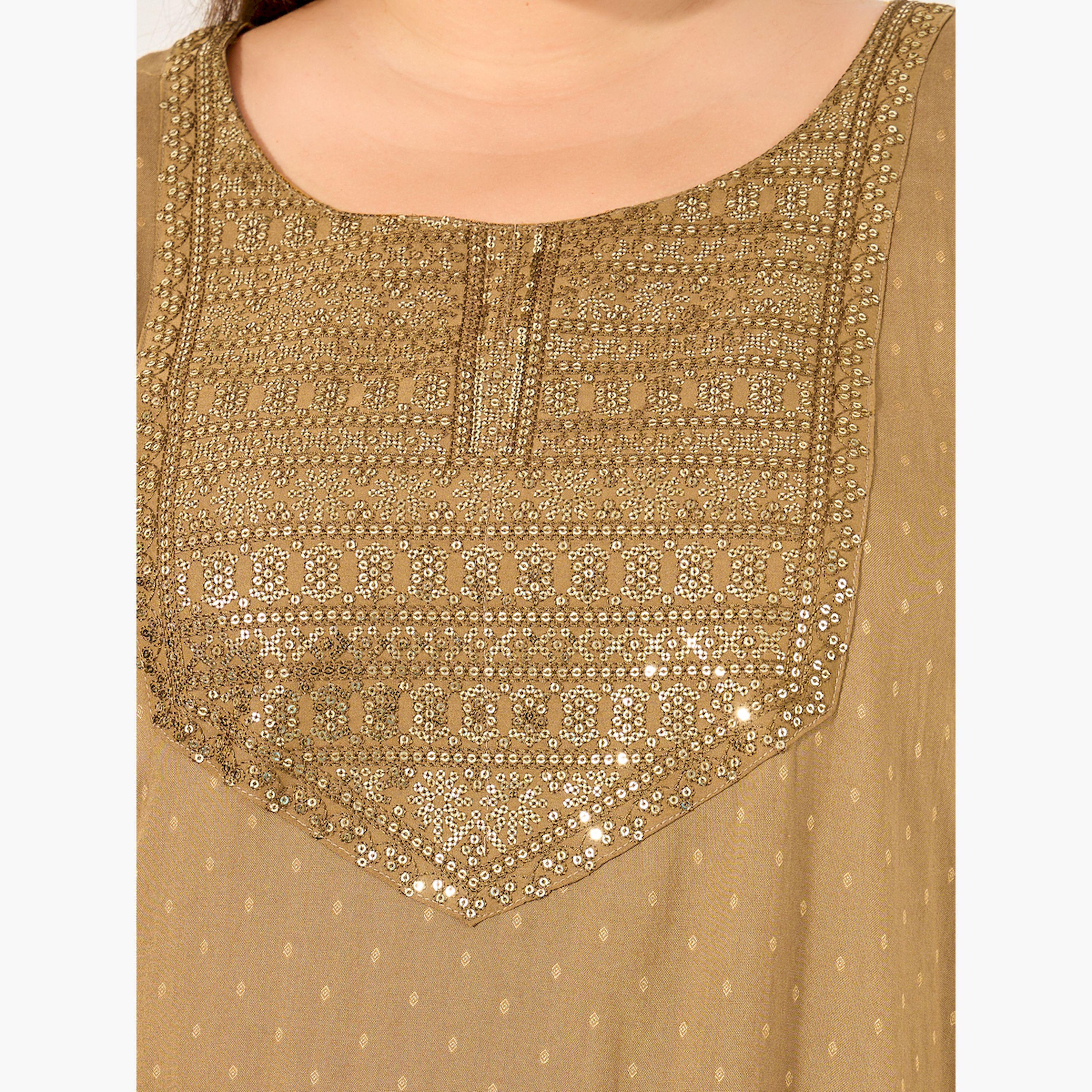ستايلي - جلابية مطرزة بياقة دائرية على شكل حرف A - مقاسات كبير ة-women-arabicclothing-jalabiyas-image-4