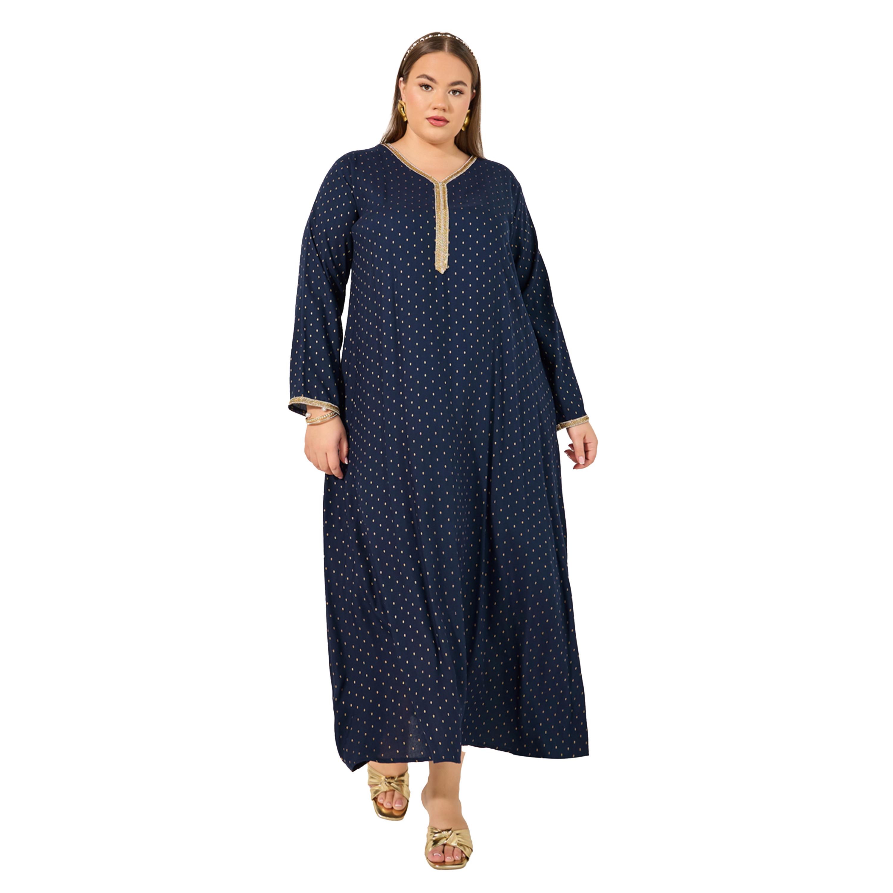 ستايلي - جلابية مقاس كبير مطرزة برقبة V-women-arabicclothing-jalabiyas-image-1
