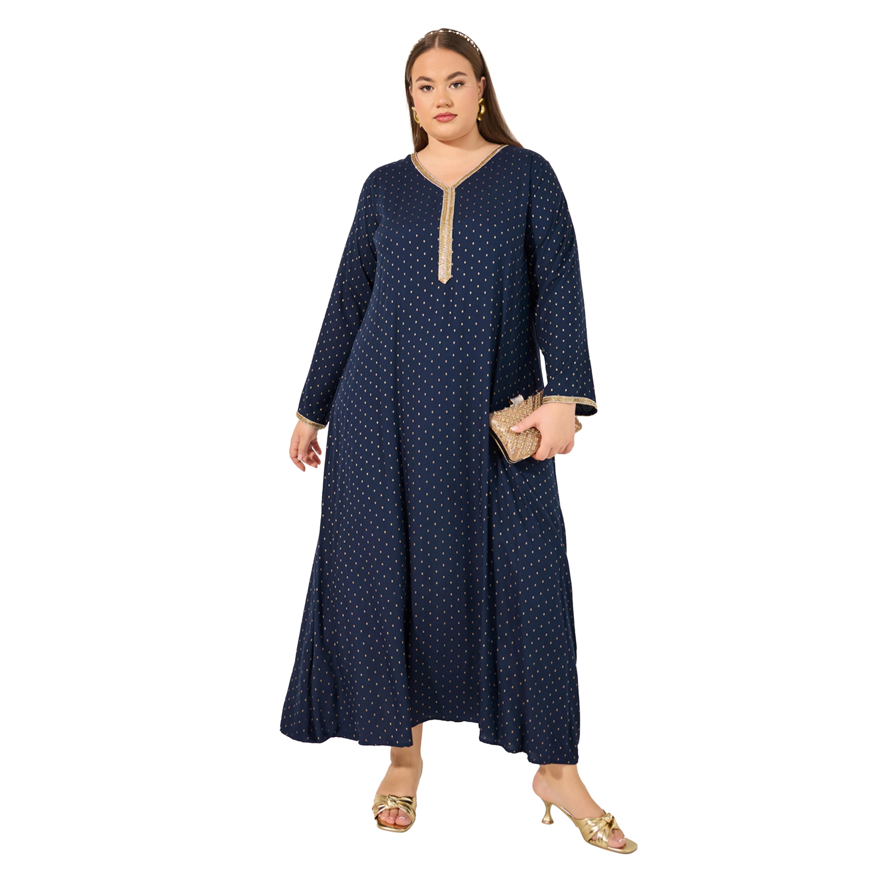 ستايلي - جلابية مقاس كبير مطرزة برقبة V-women-arabicclothing-jalabiyas-image-2
