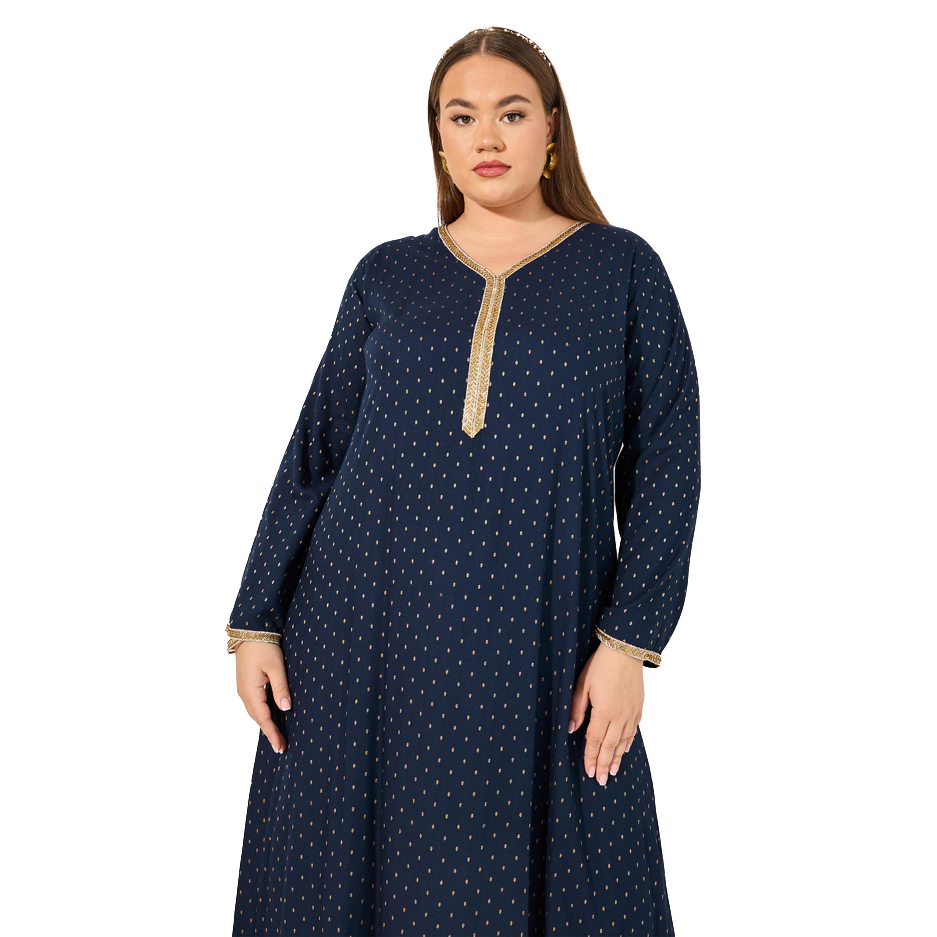 ستايلي - جلابية مقاس كبير مطرزة برقبة V-women-arabicclothing-jalabiyas-image-3
