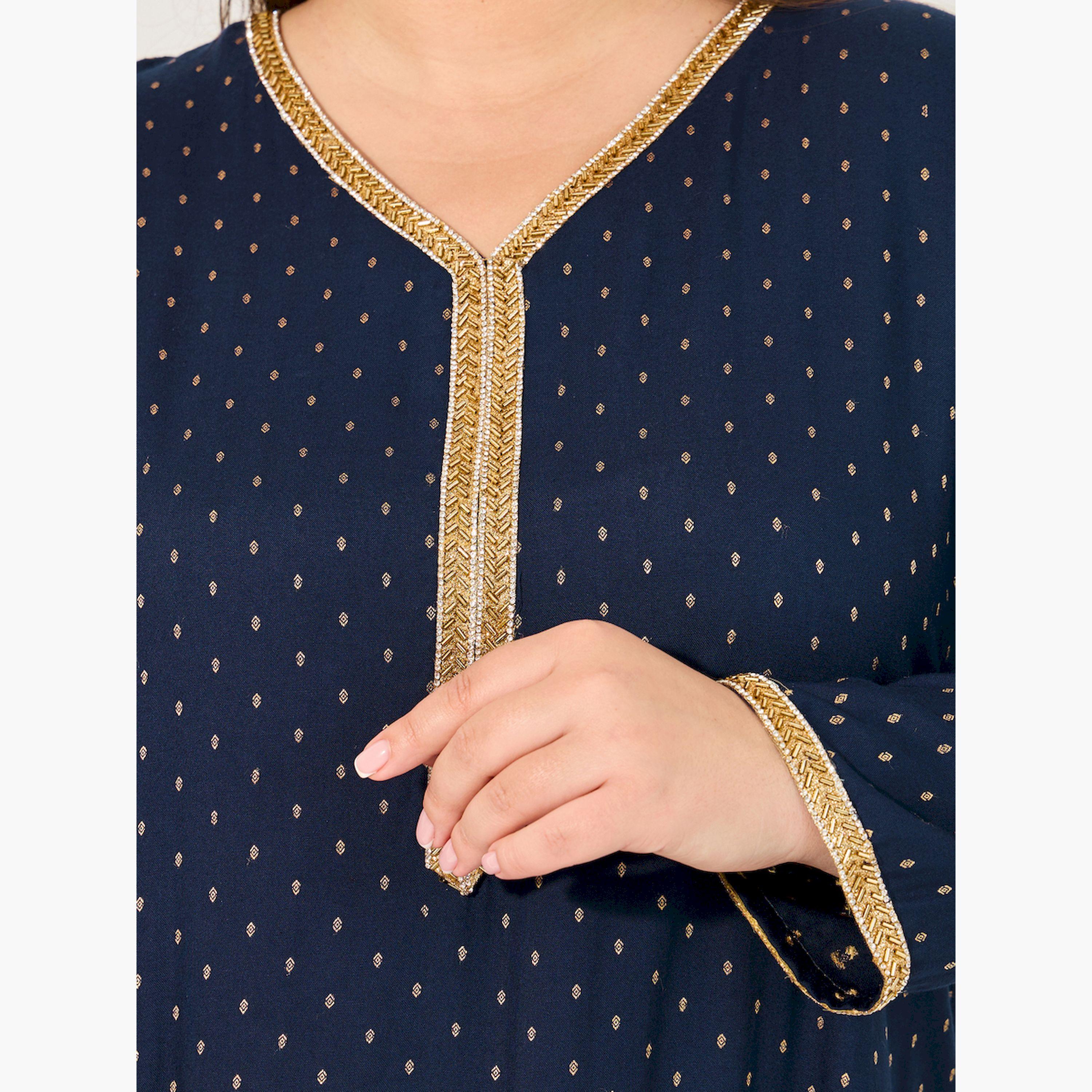 ستايلي - جلابية مقاس كبير مطرزة برقبة V-women-arabicclothing-jalabiyas-image-4