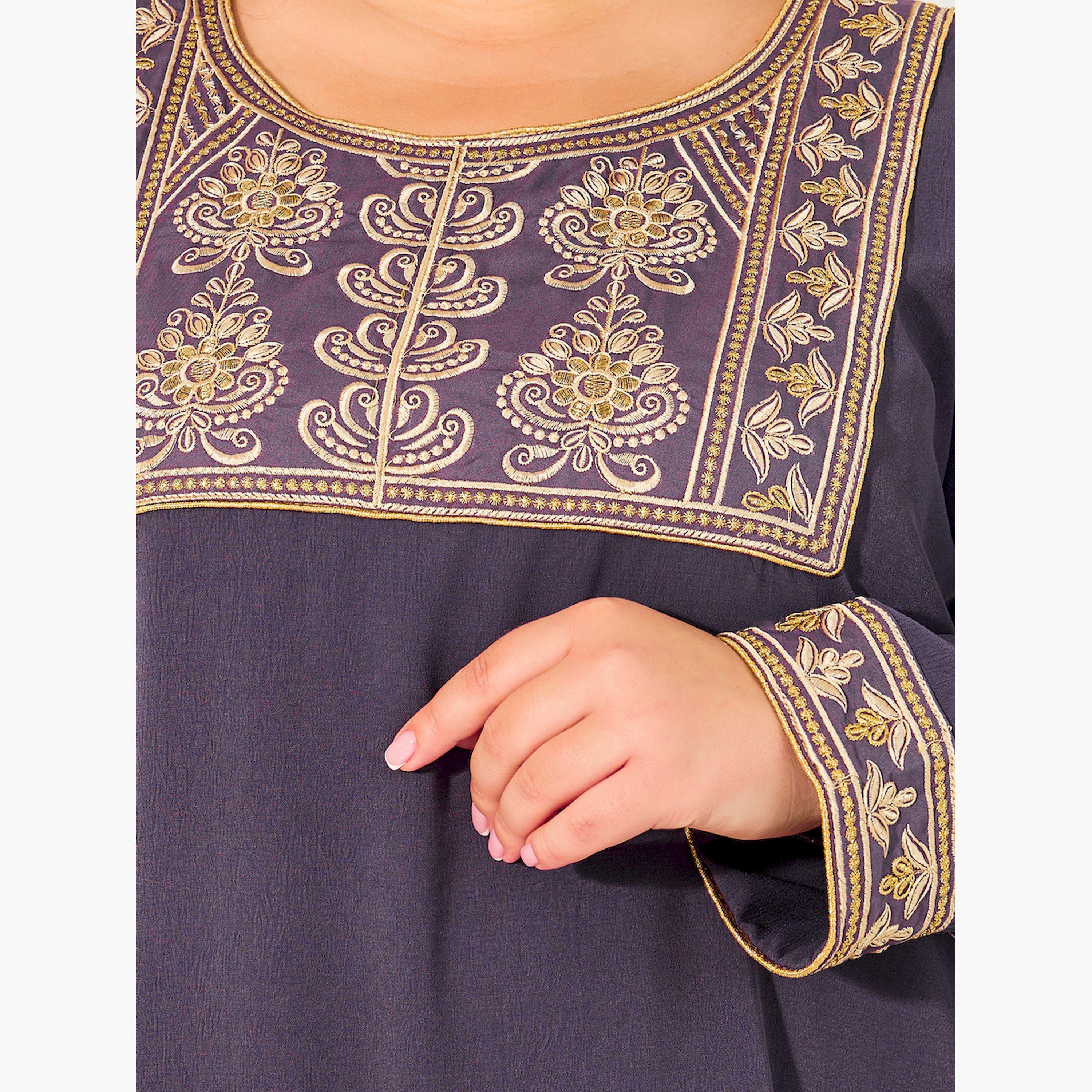 Styli Embroidered Round Neck A-Line Jalabyia-women-arabicclothing-jalabiyas-image-4