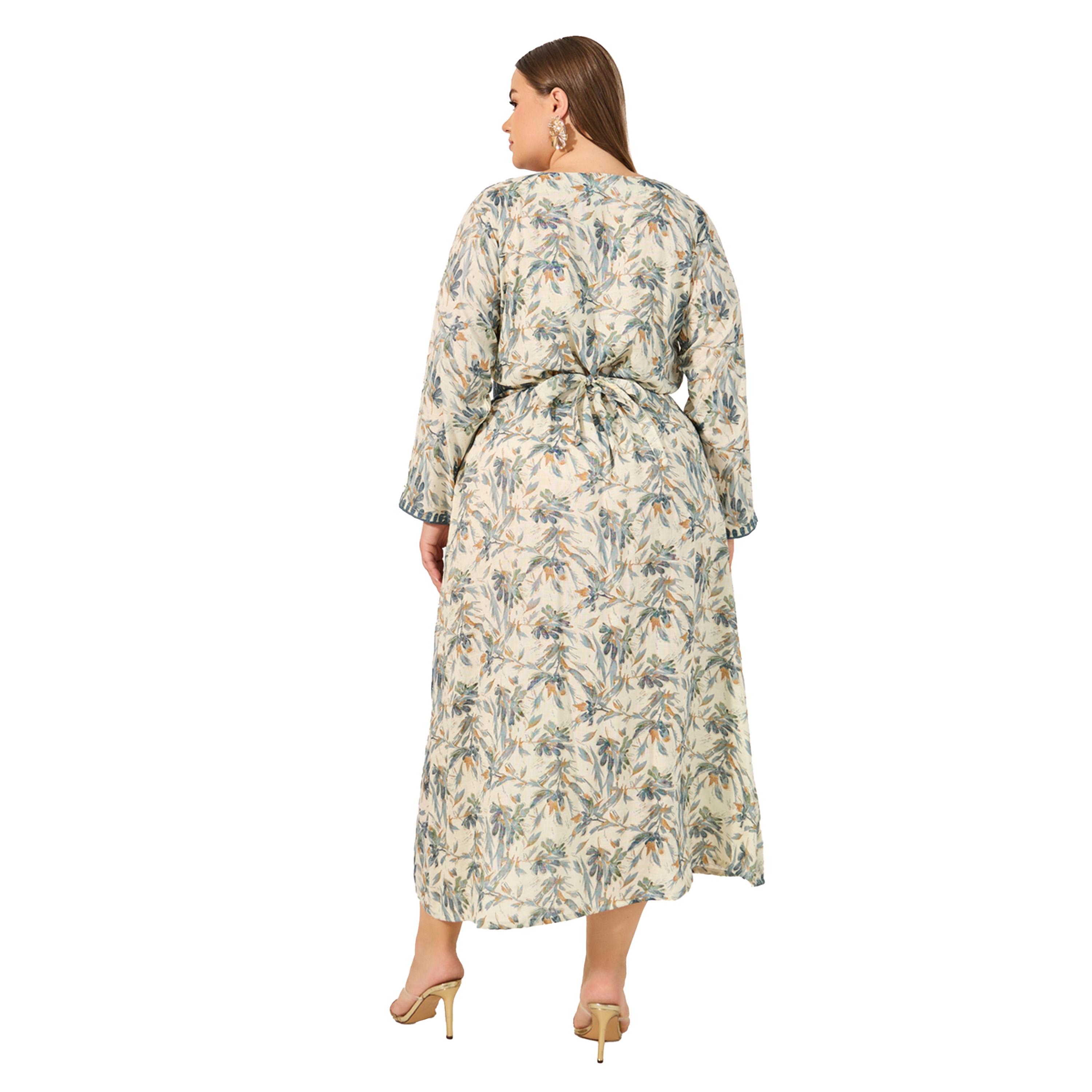 Styli Floral Printed Embroidered Belted Kaftan-women-arabicclothing-jalabiyas-image-5