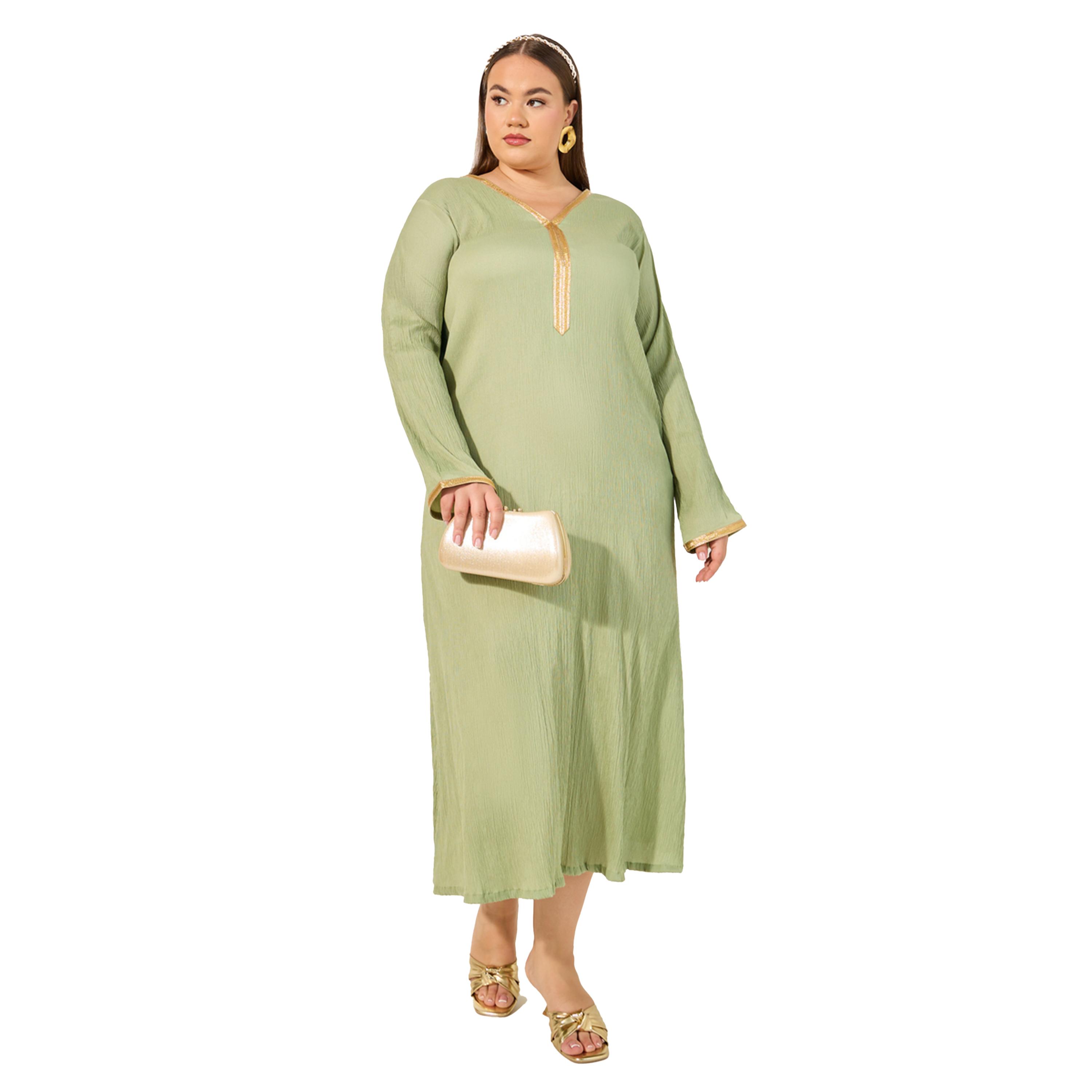 ستايلي - جلابية مقاس كبير رقبة V على شكل حرف A-women-arabicclothing-jalabiyas-image-1