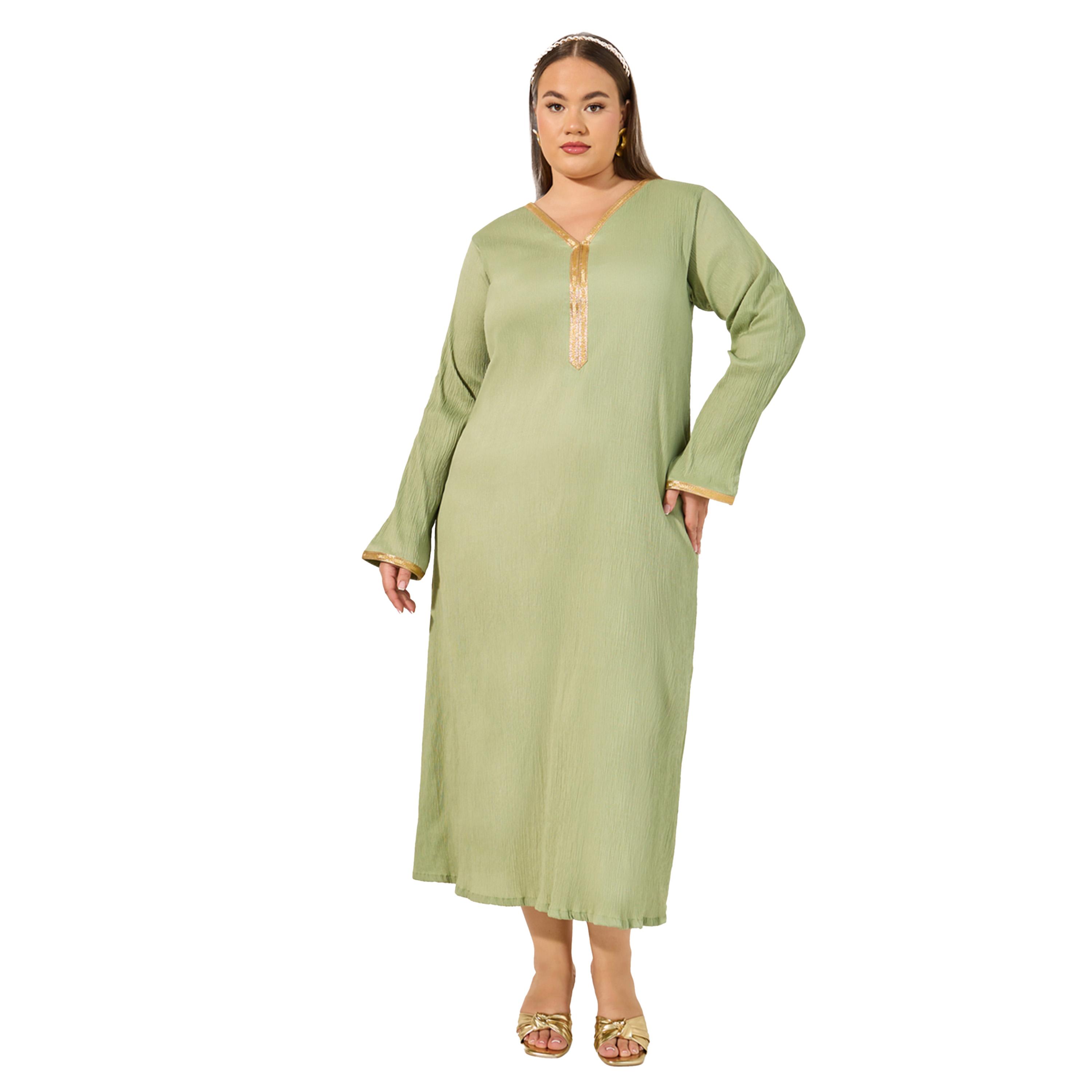 Styli Plus Size Textured V-Neck A-Line Jalabyia-women-arabicclothing-jalabiyas-image-2