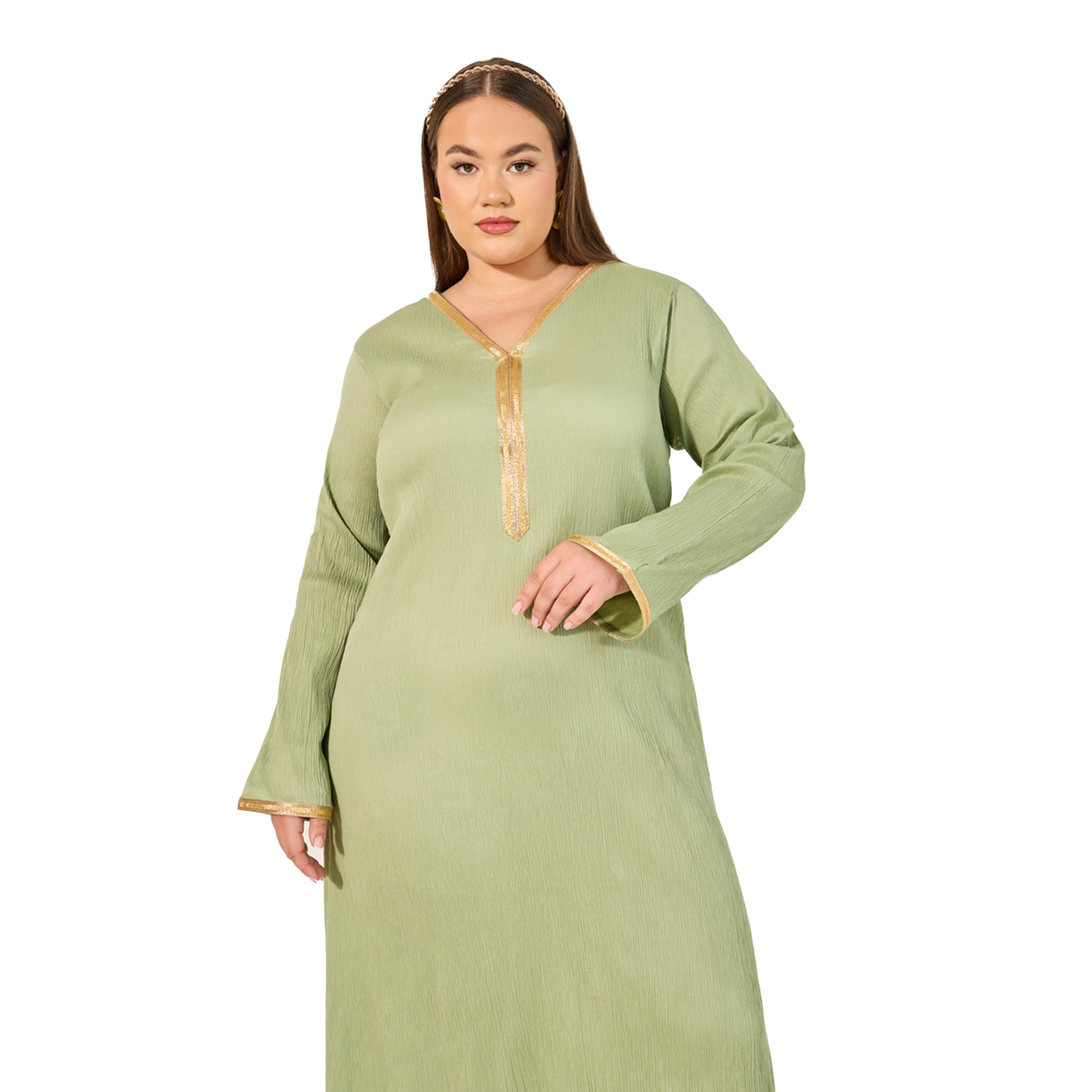 ستايلي - جلابية مقاس كبير رقبة V على شكل حرف A-women-arabicclothing-jalabiyas-image-3