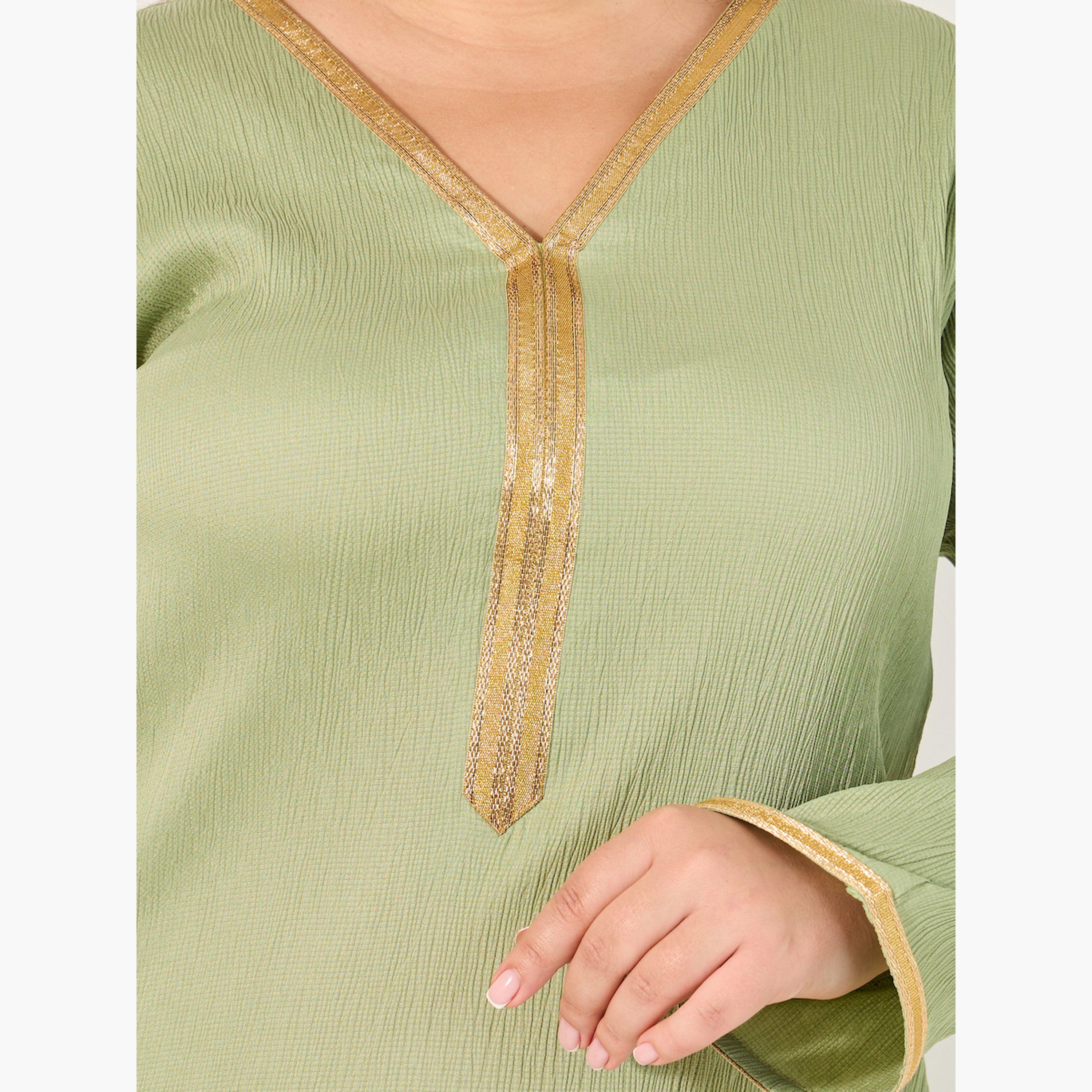 Styli Plus Size Textured V-Neck A-Line Jalabyia-women-arabicclothing-jalabiyas-image-4