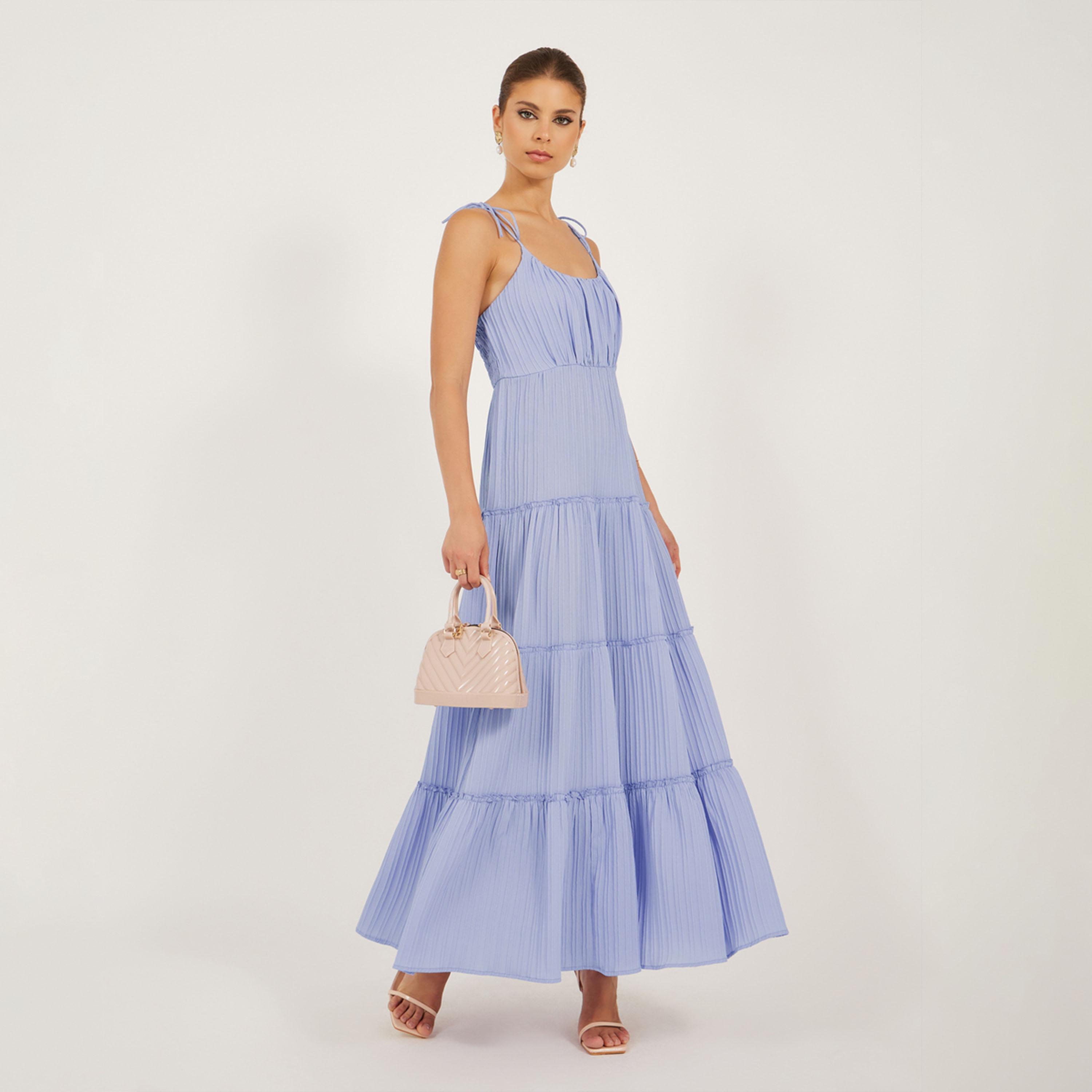 ستايلي - فستان ماكسي سادة متعدد الطبقات بأشرطة-women-clothing-dresses-image-1
