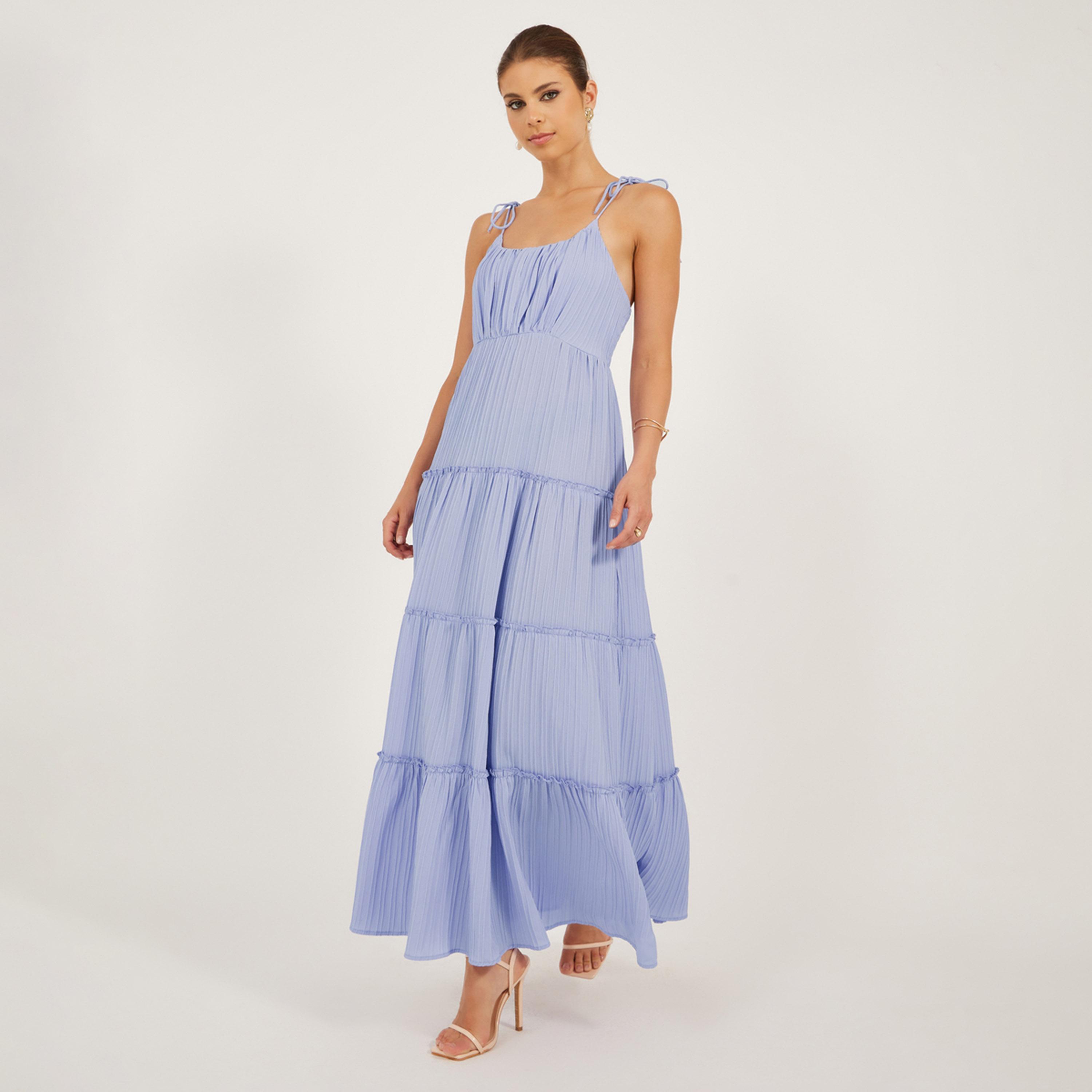 ستايلي - فستان ماكسي سادة متعدد الطبقات بأشرطة-women-clothing-dresses-image-2