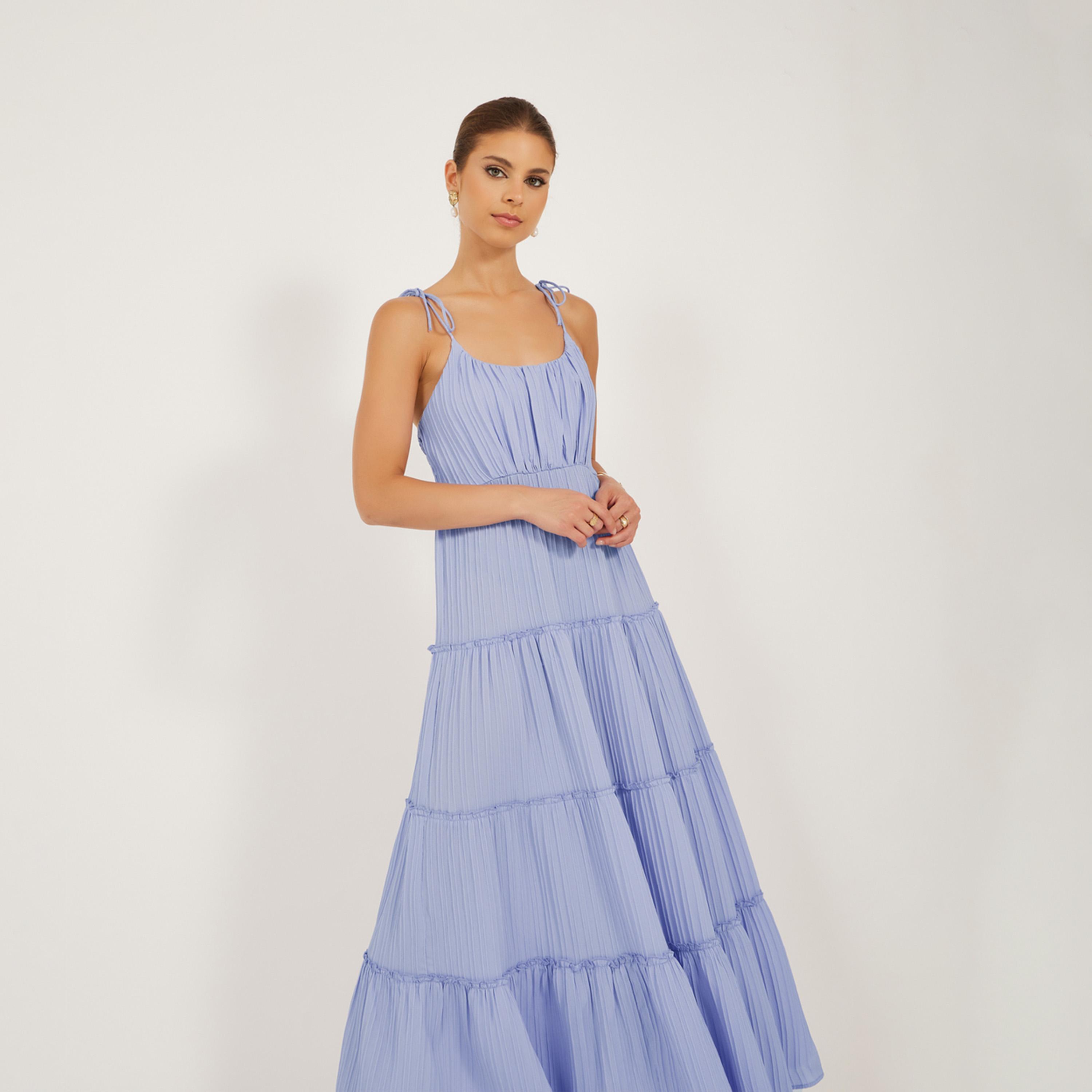 ستايلي - فستان ماكسي سادة متعدد الطبقات بأشرطة-women-clothing-dresses-image-3
