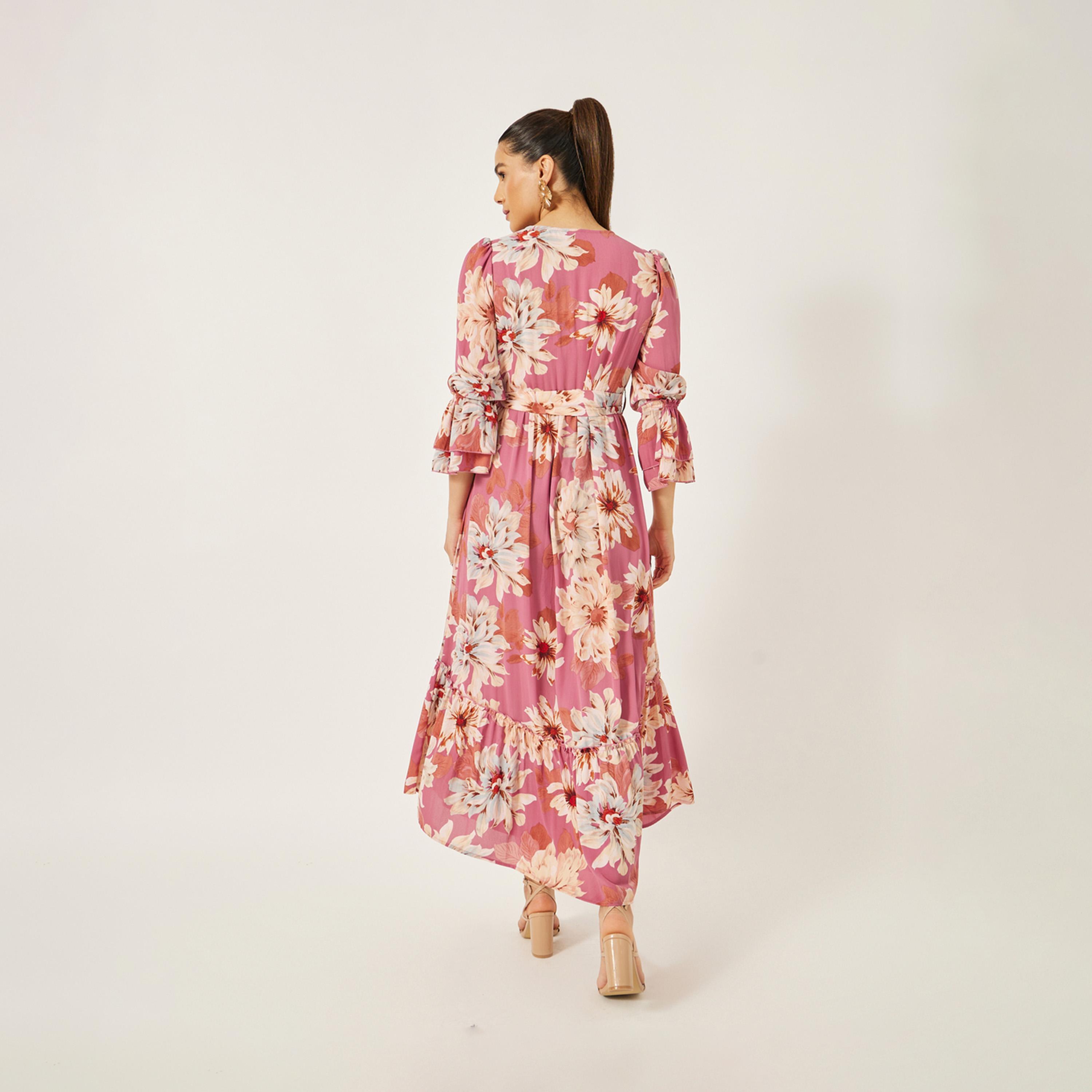 ستايلي - فستان ماكسي بقصة A مع حافة مكشكشة وطبعة زهور-women-clothing-dresses-image-6